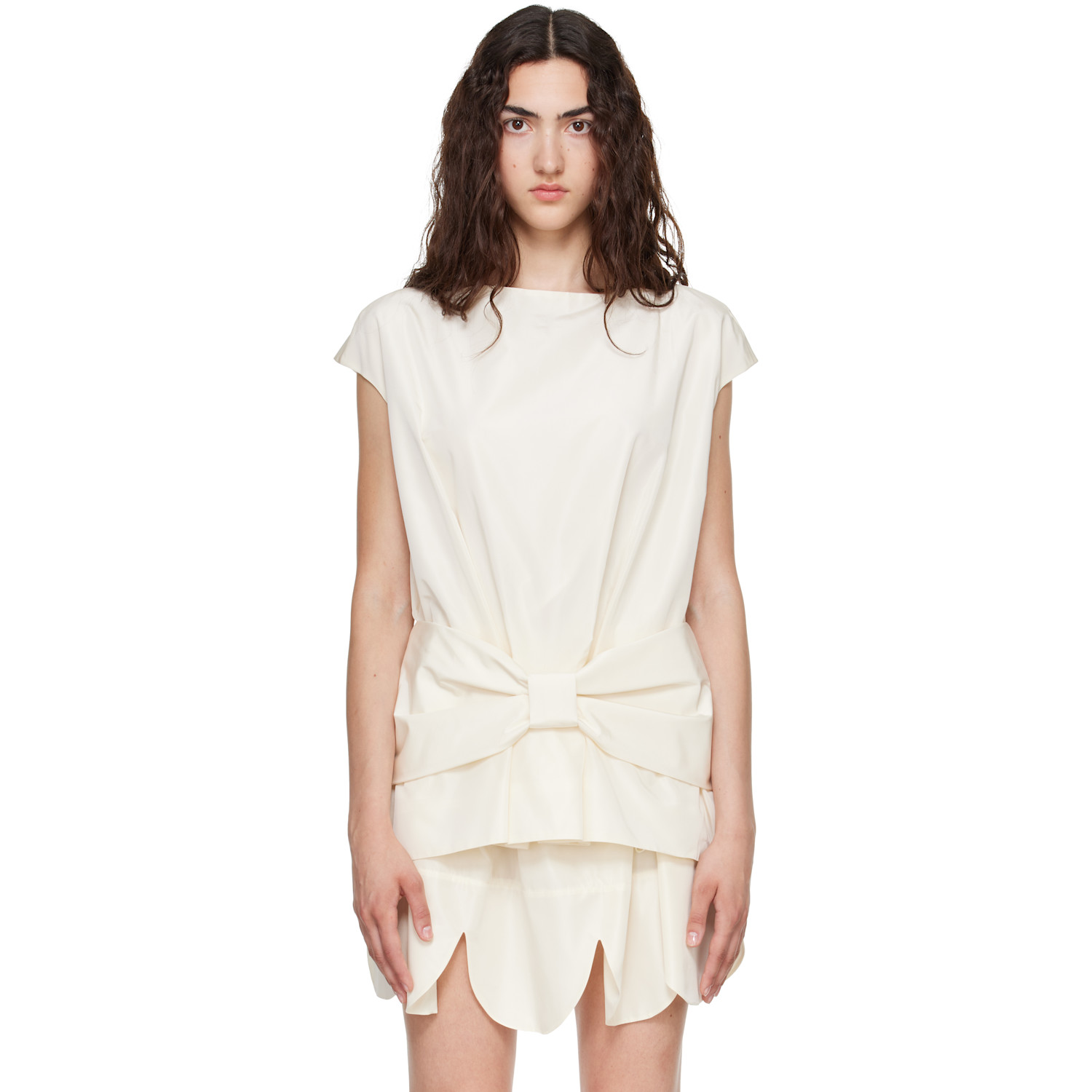 Simone Rocha Off-White Boxy Peplum Bow Detail Blouse