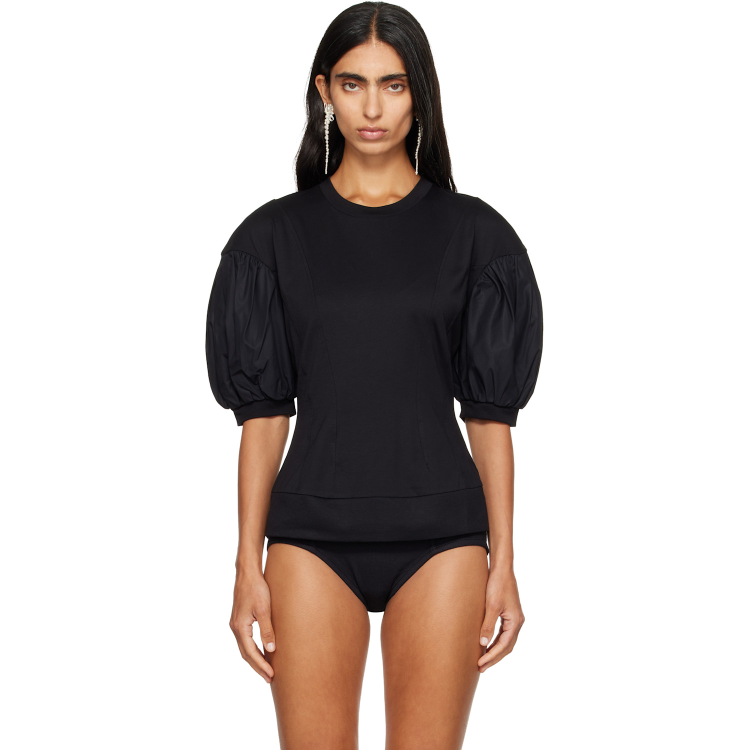 Simone Rocha Black Puff Sleeve Sculpted Contrast T-shirt