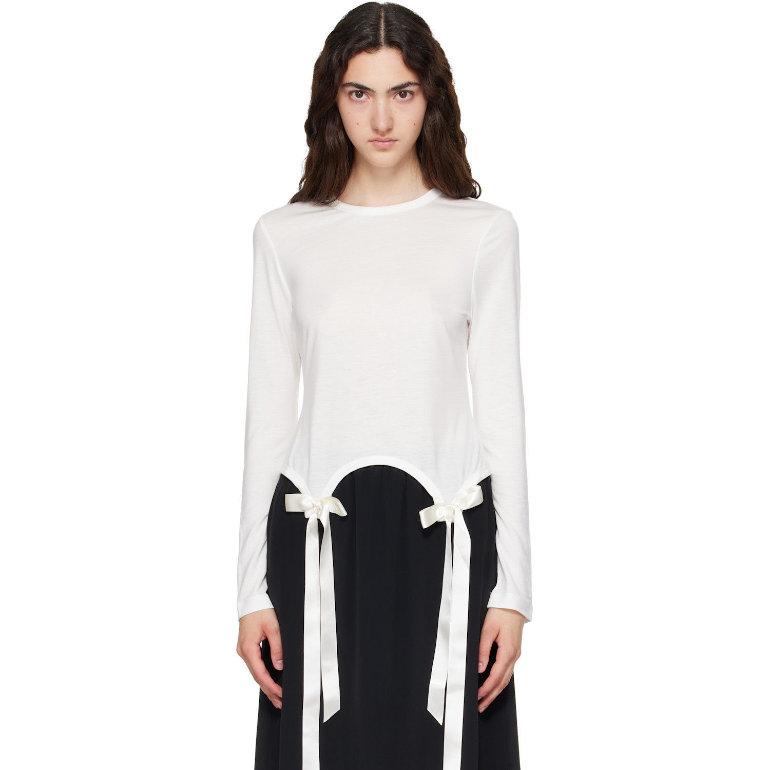 Simone Rocha White Bow Tail Easy Long Sleeve T-shirt