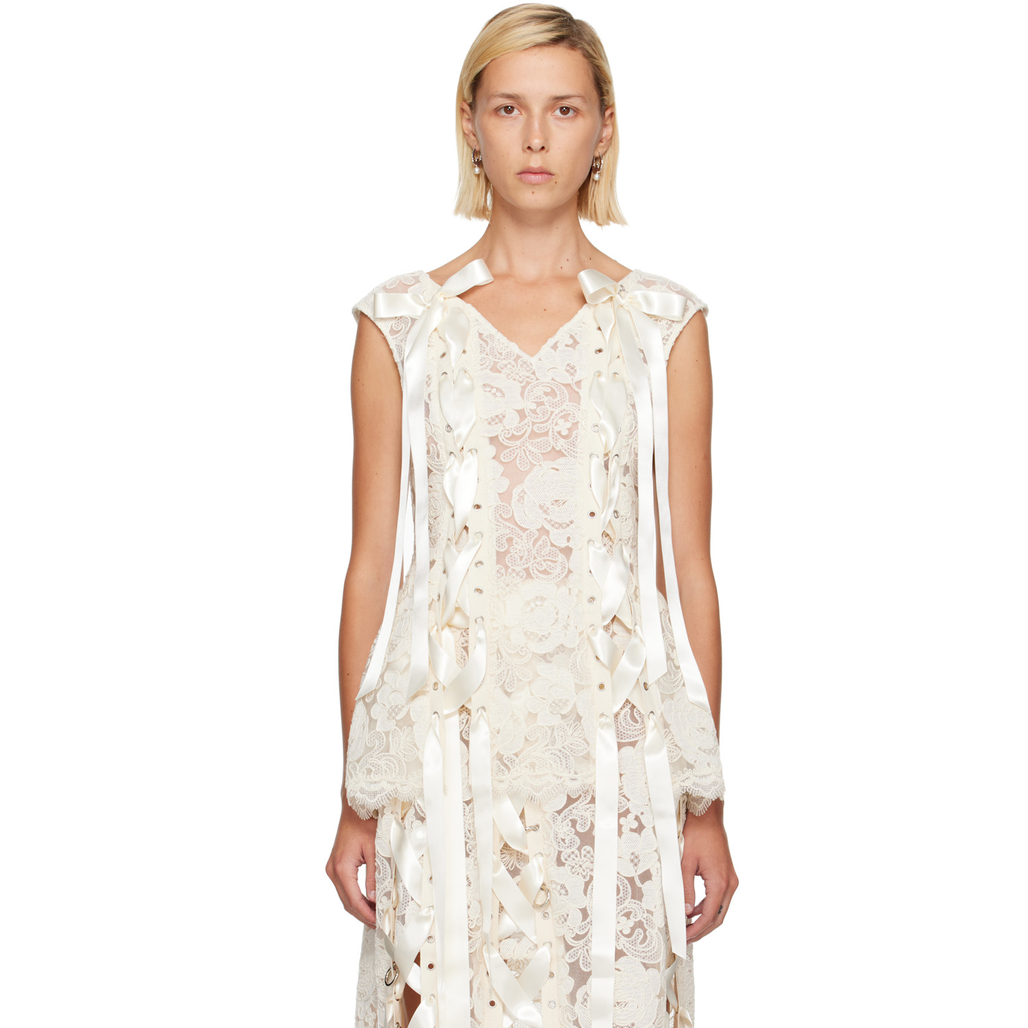 Simone Rocha Off-White Unraveling Ribbon Portrait Top