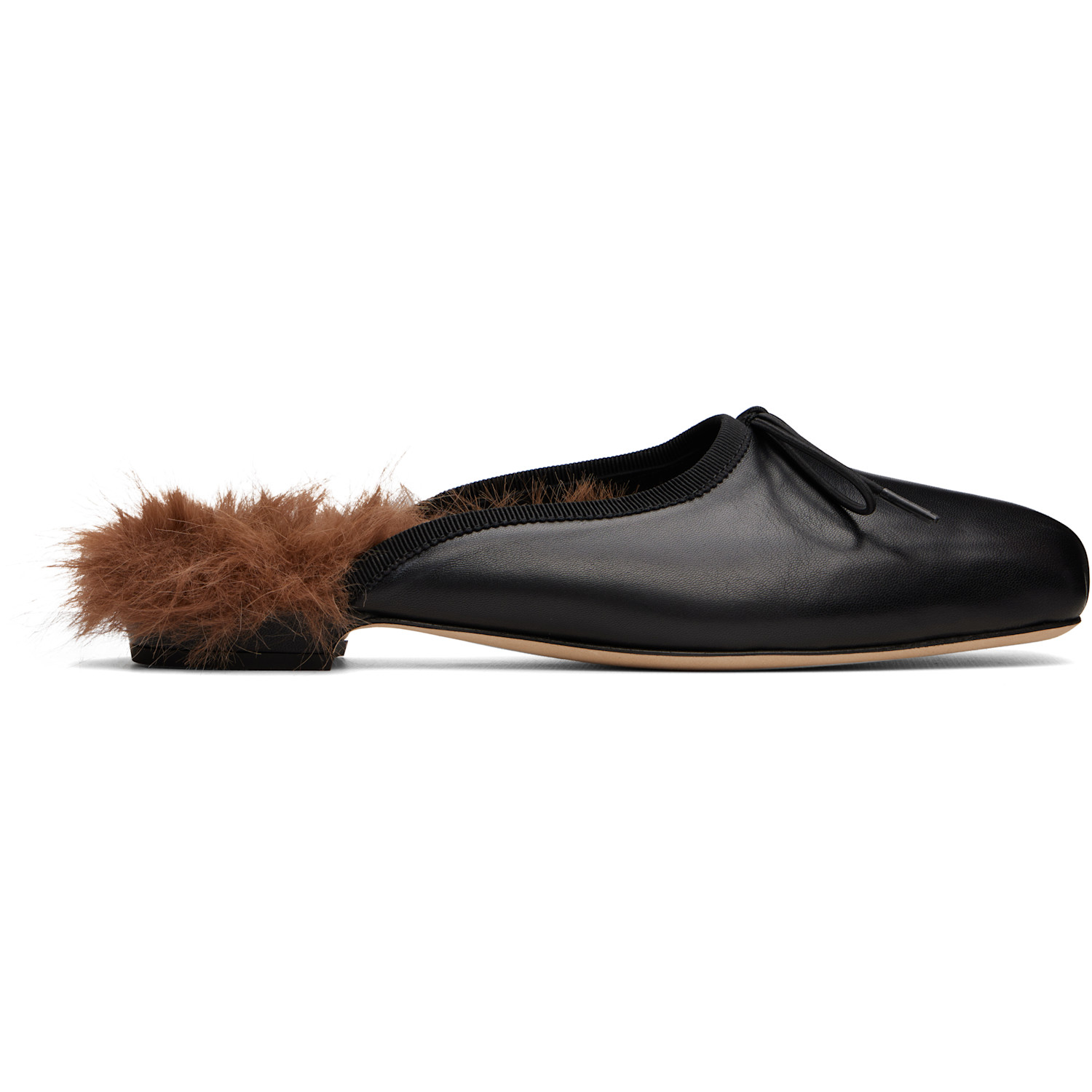 Simone Rocha Black Faux-Fur Lined Mule Loafers