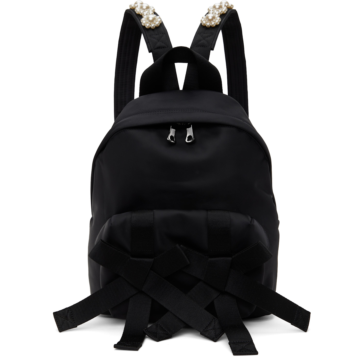 Simone Rocha Black Beaded Utility Bow Backpack