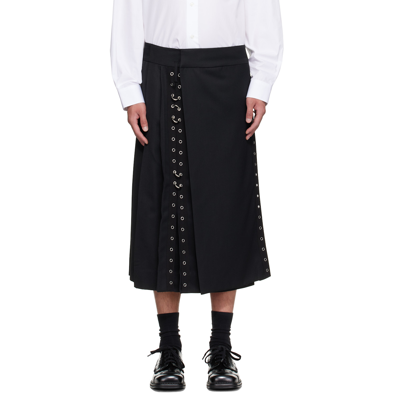 Simone Rocha Black Tailored Grommet Ring Clip Kilt Skirt