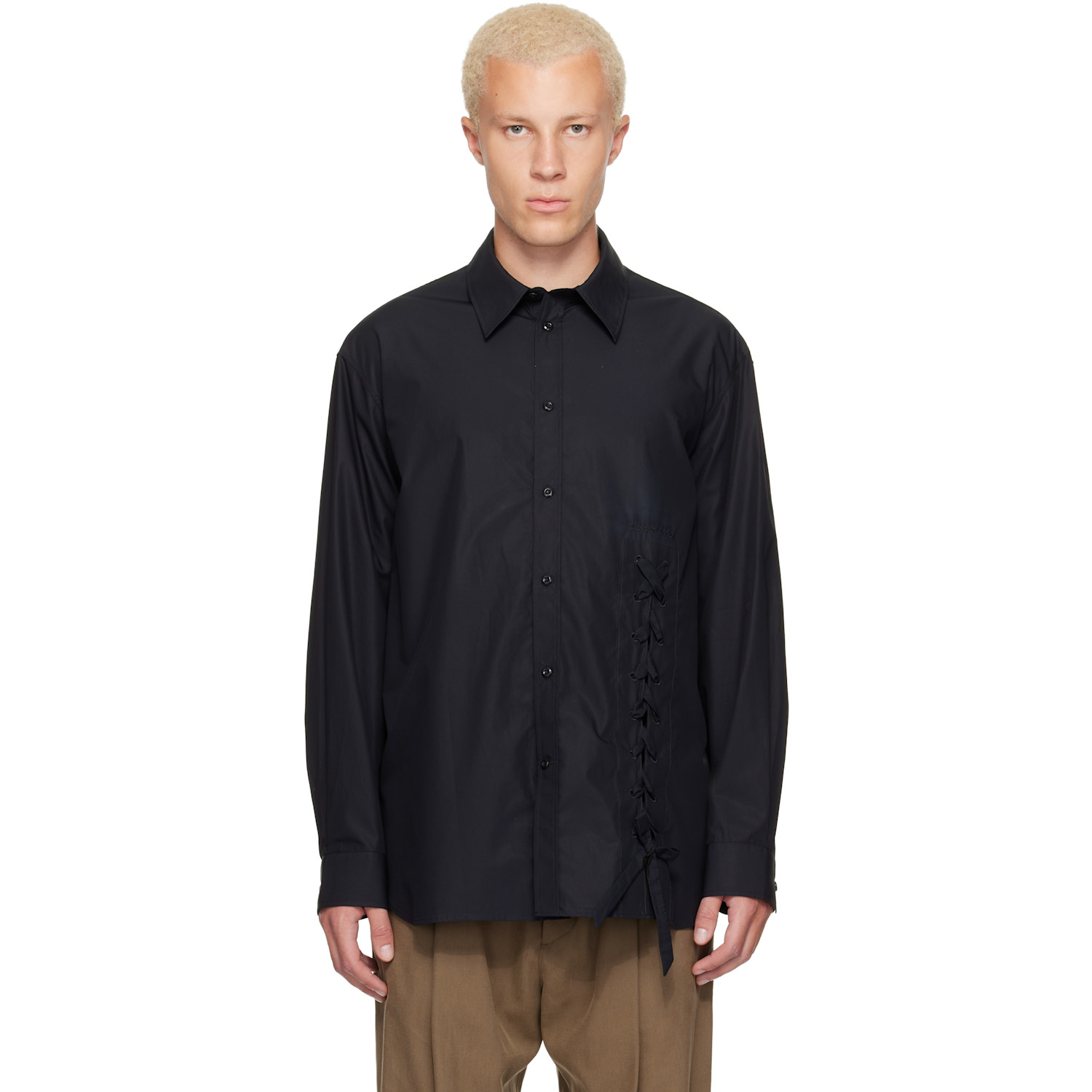 Simone Rocha Black Lace Up Hem Easy Shirt