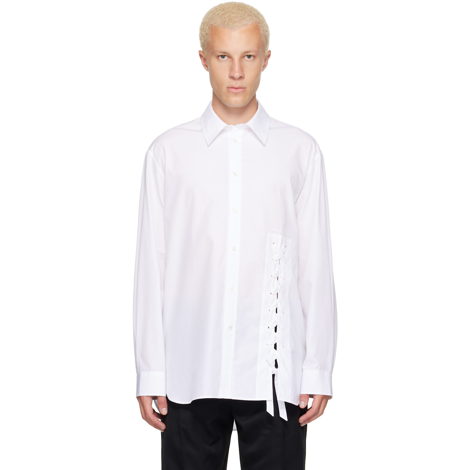 Simone Rocha White Lace Up Hem Easy Shirt