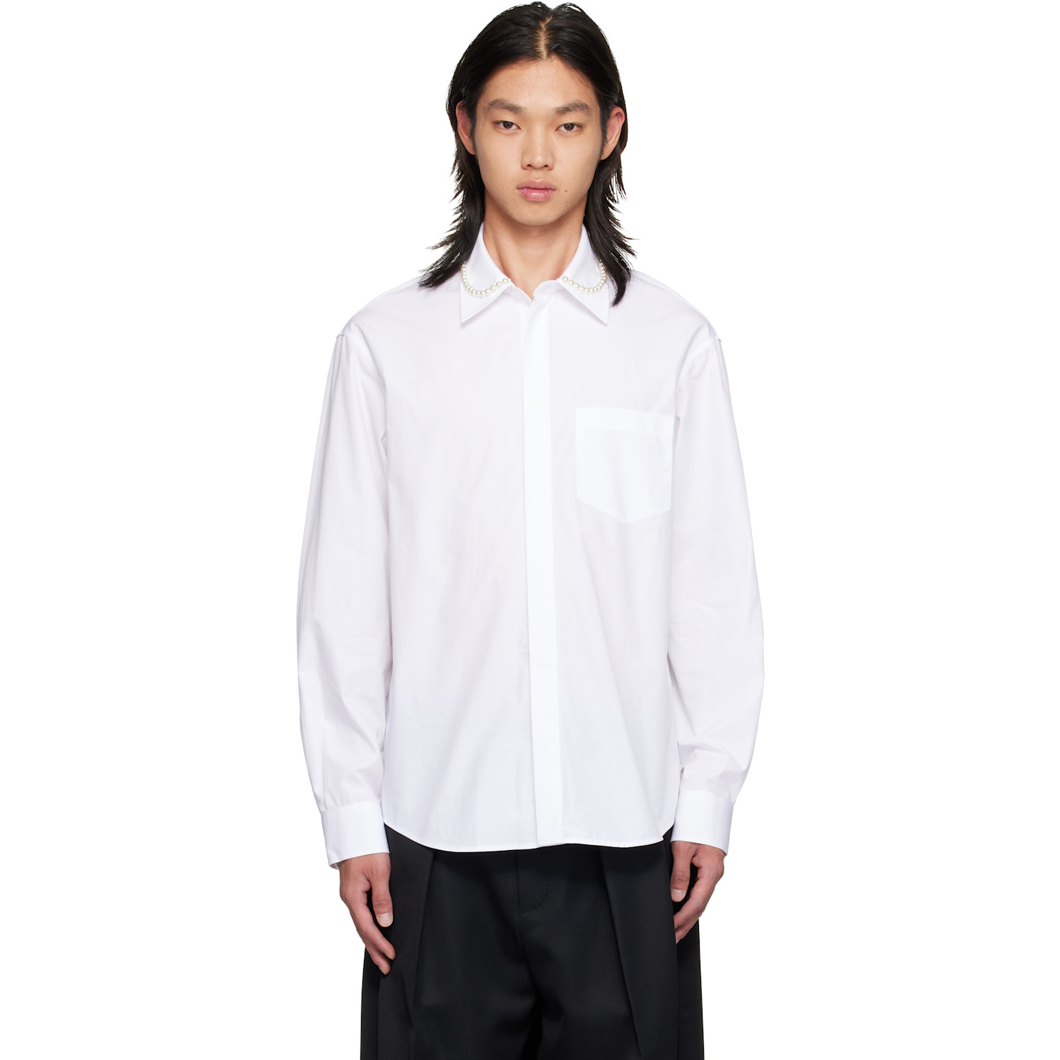 Simone Rocha White Beaded Classic Concealed Button Shirt
