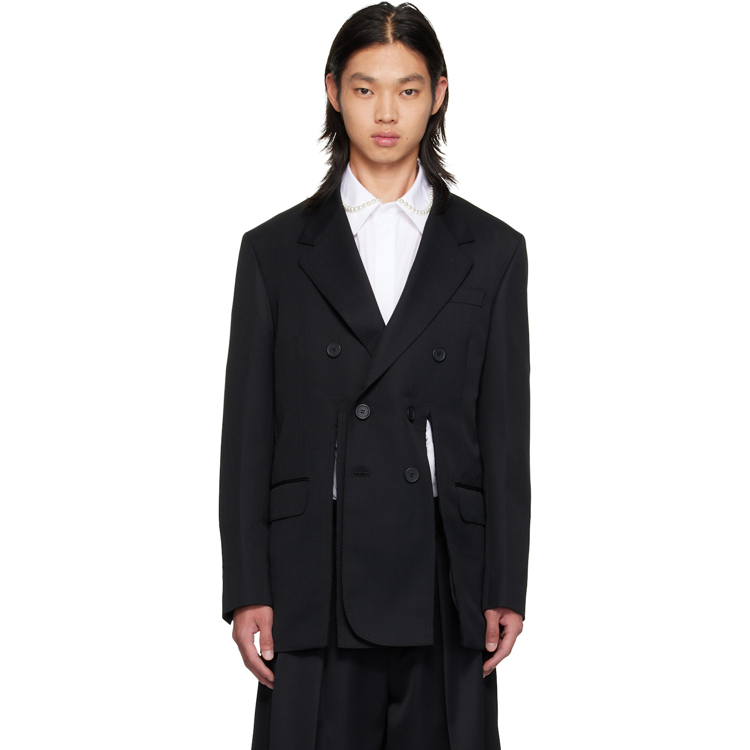 Simone Rocha Black Double Breasted Hem Slice Blazer