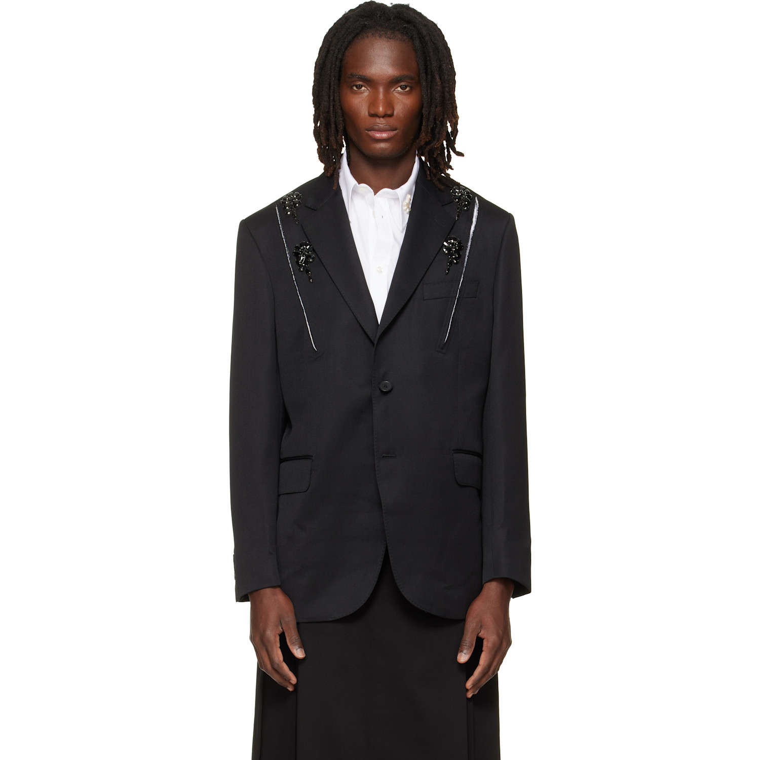Simone Rocha Black Embellished Structured Slash Blazer
