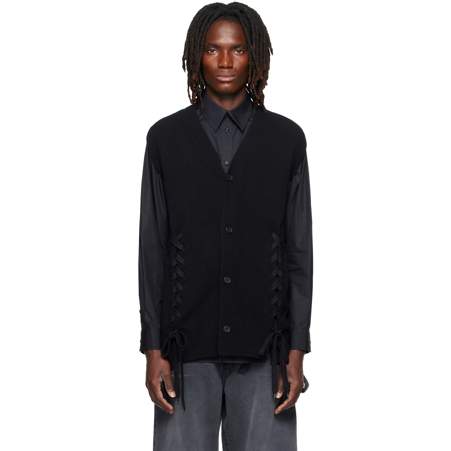 Simone Rocha Black Merino Lace Up Hem Vest