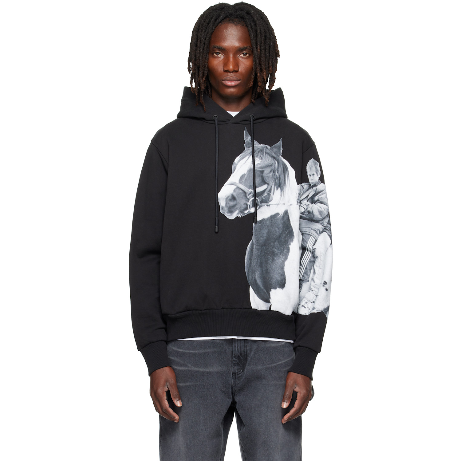 Simone Rocha Black Boxy Pony Kid Print Hoodie