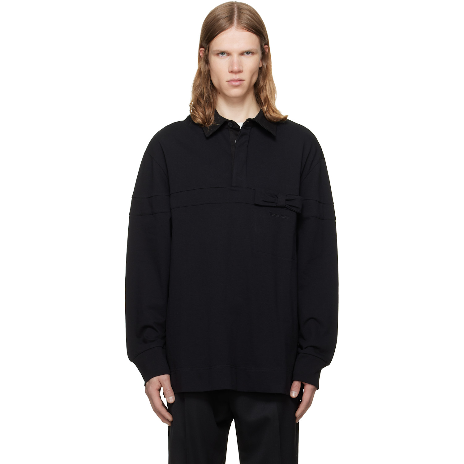 Simone Rocha Black Bow Stripe Rugby Polo
