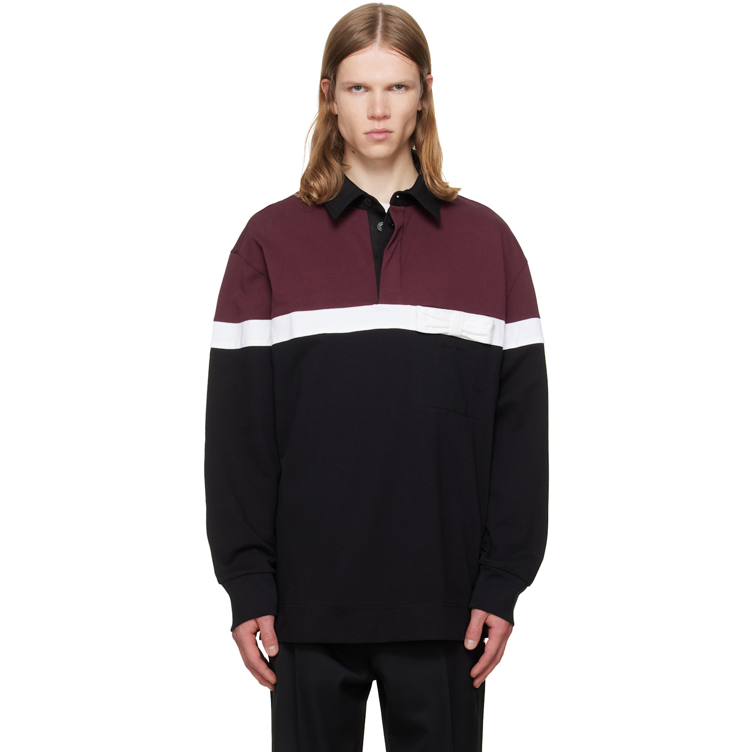 Simone Rocha Burgundy & Black Bow Stripe Rugby Polo