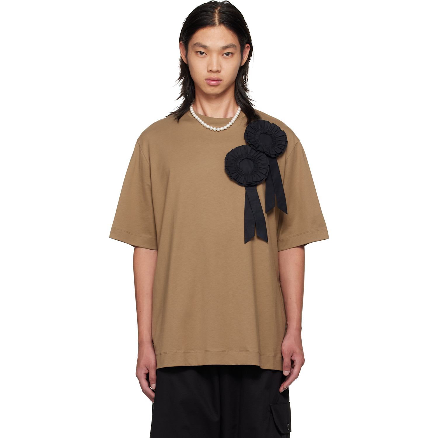 Simone Rocha Khaki Ruffle Rosette Boxy T-shirt