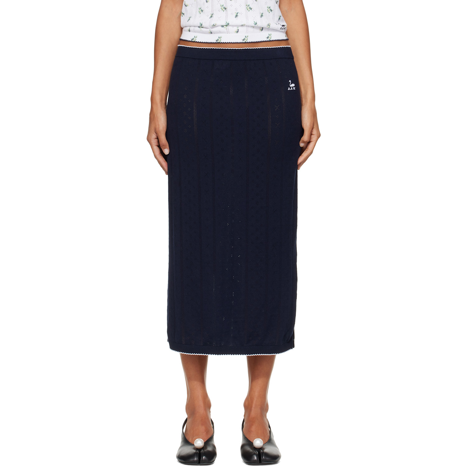 B.B. Wallace Navy Serra Midi Skirt