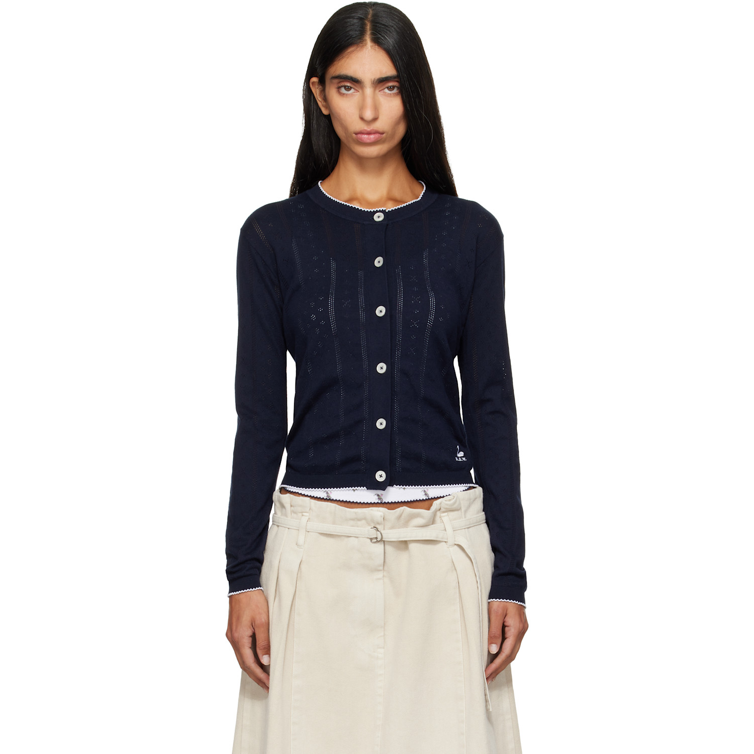 B.b. Wallace Navy Prince Cardigan In Navy / White (trim)