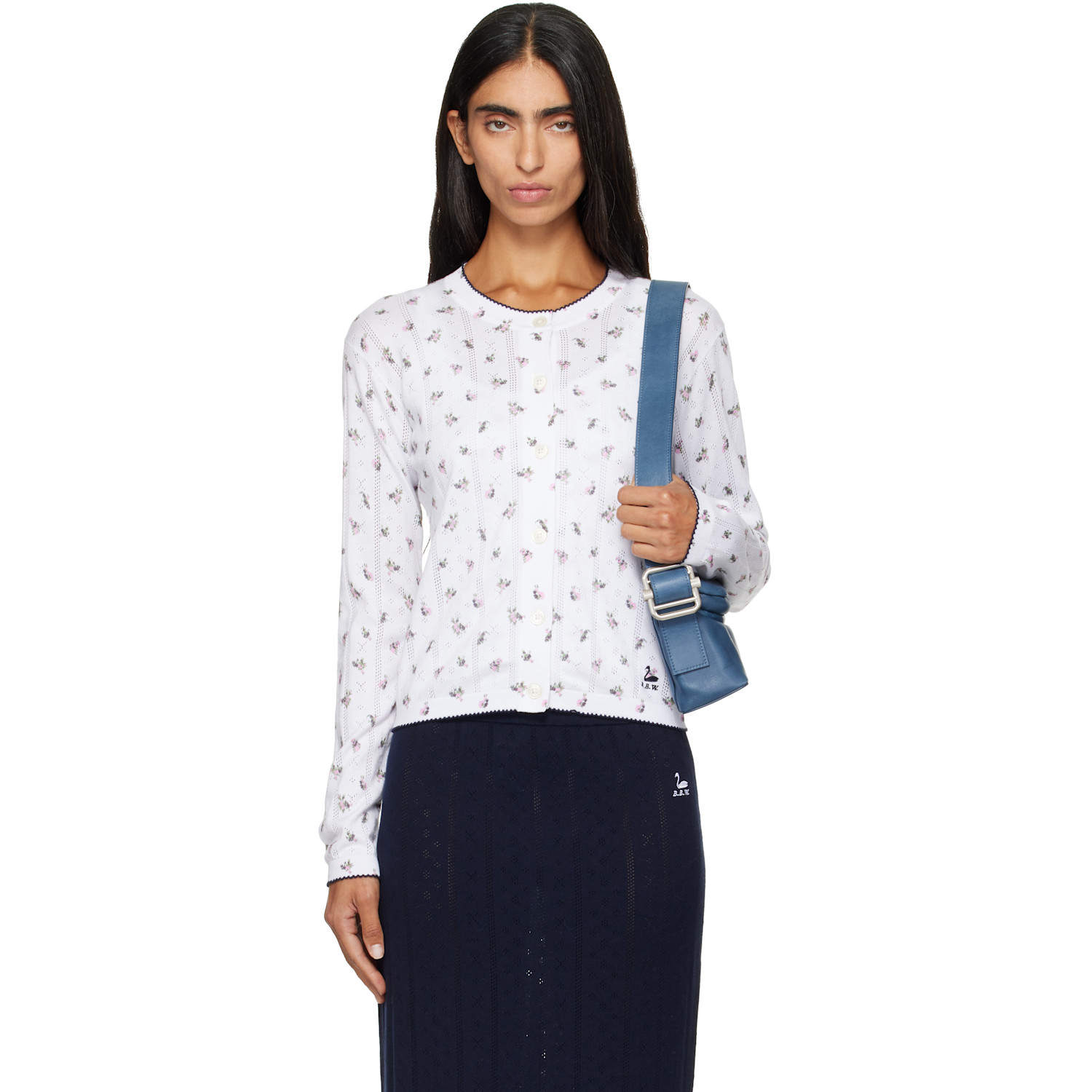 B.b. Wallace White Prince Cardigan In Pink Multi / Navy (t