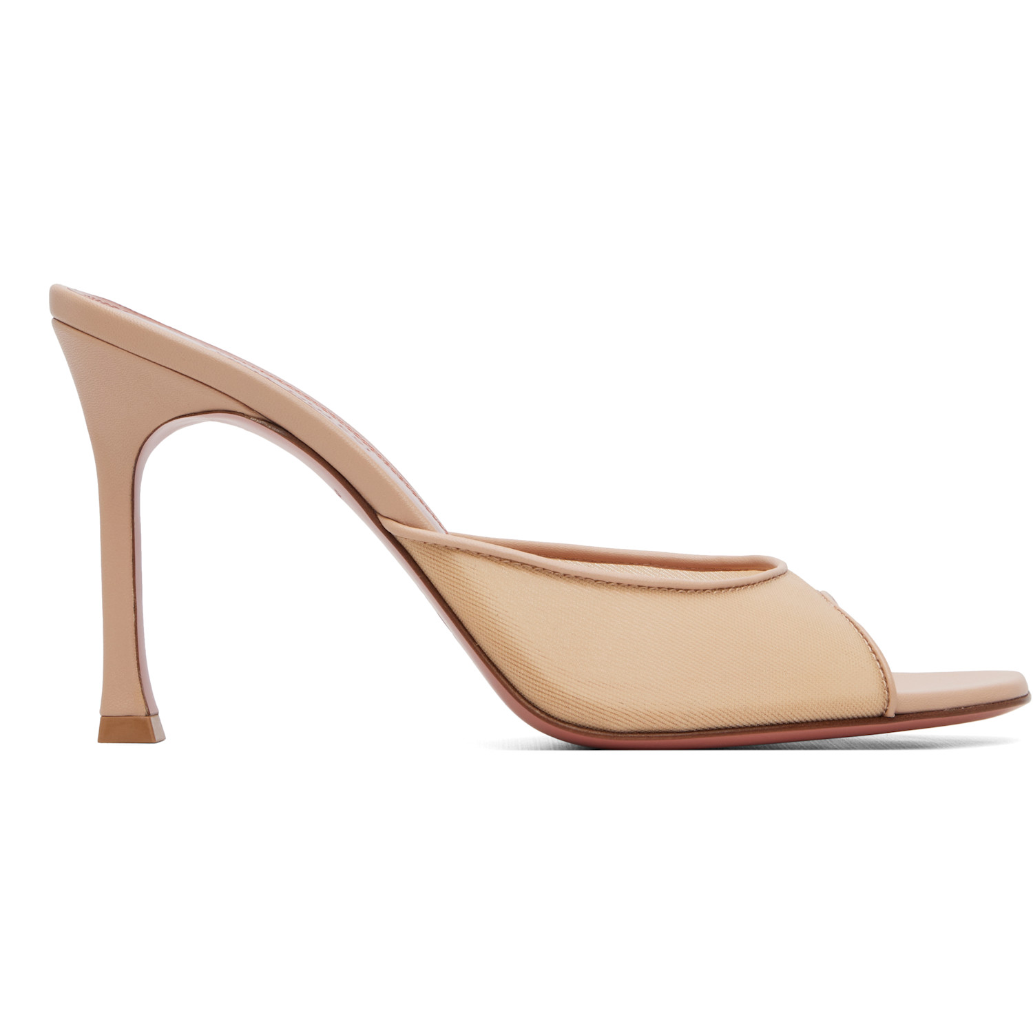 Amina Muaddi SSENSE Exclusive Beige Alexa Mesh Slipper 95 Heeled Sandals