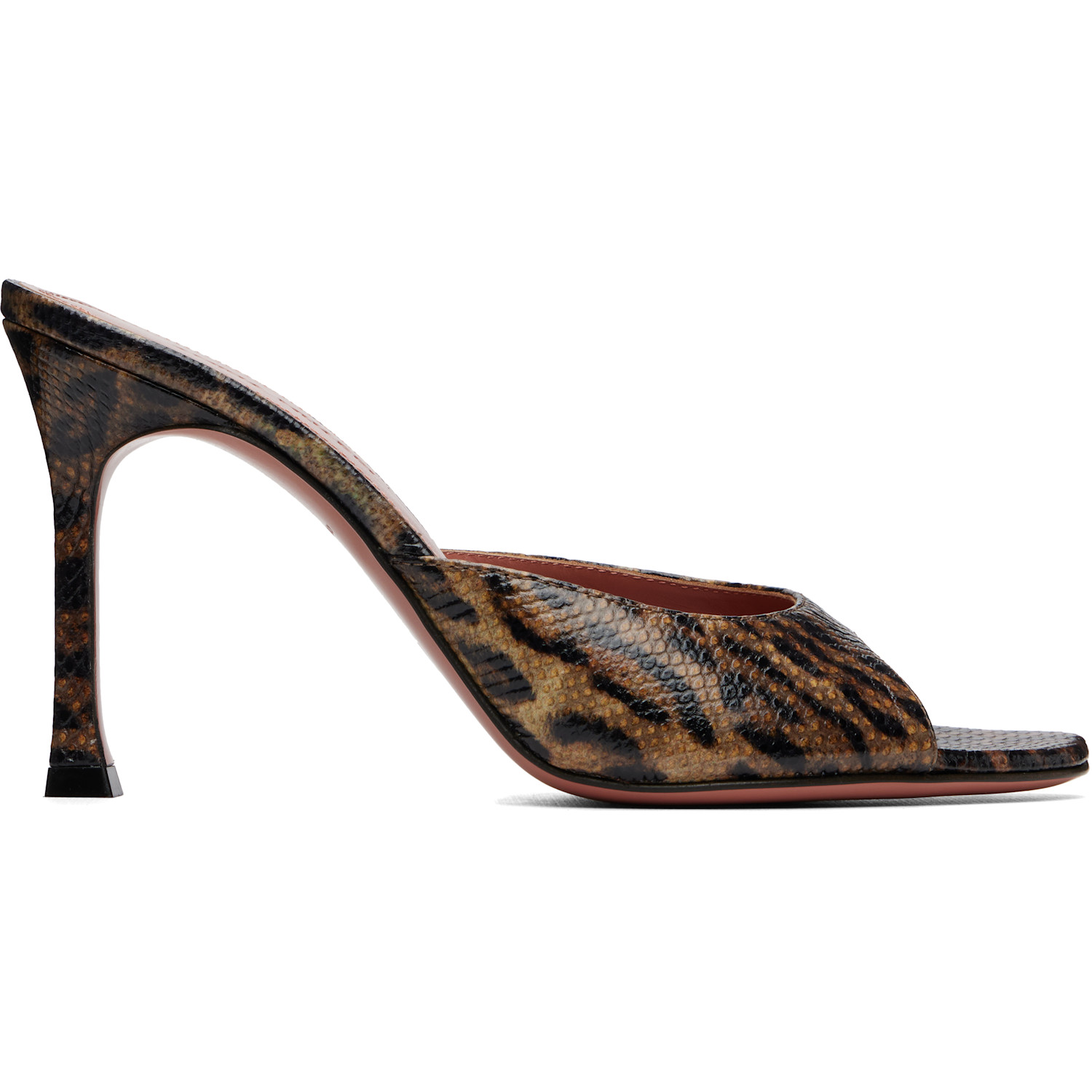 Amina Muaddi Brown Alexa 95 Snakeskin Heeled Sandals