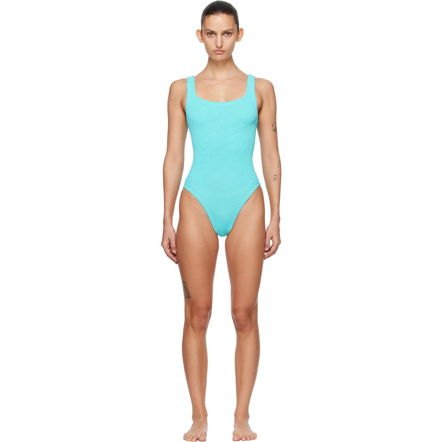 Hunza G Blue Coverage Square Neck Swimsuit