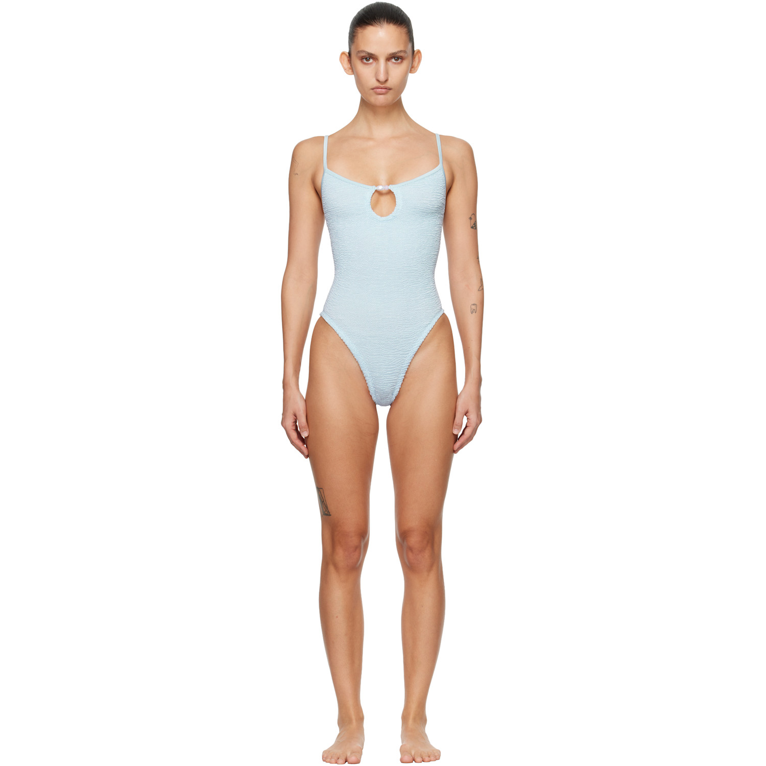 Hunza G Blue Mia Beaded Swimsuit