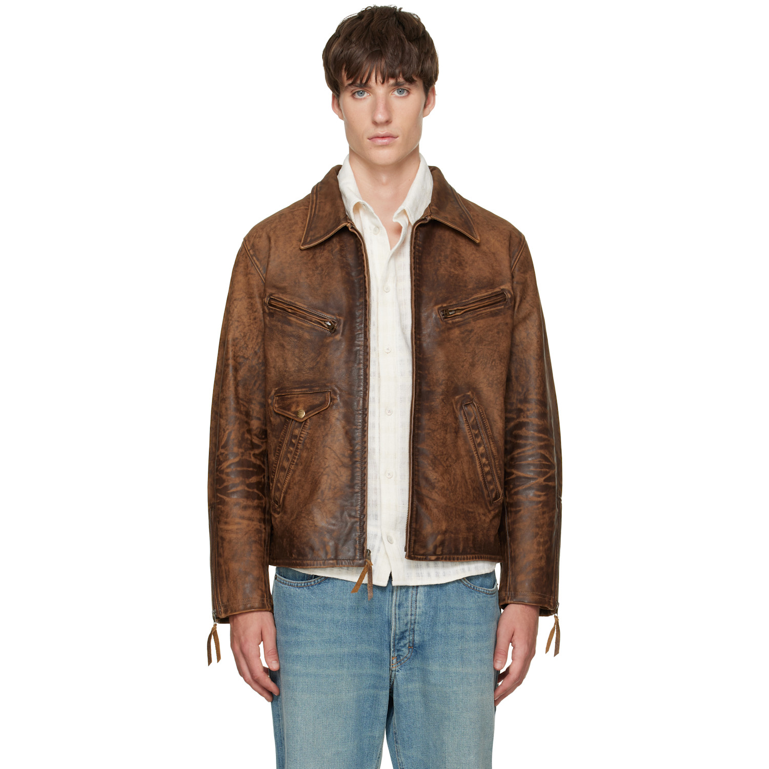 RRL Brown Zip Leather Jacket