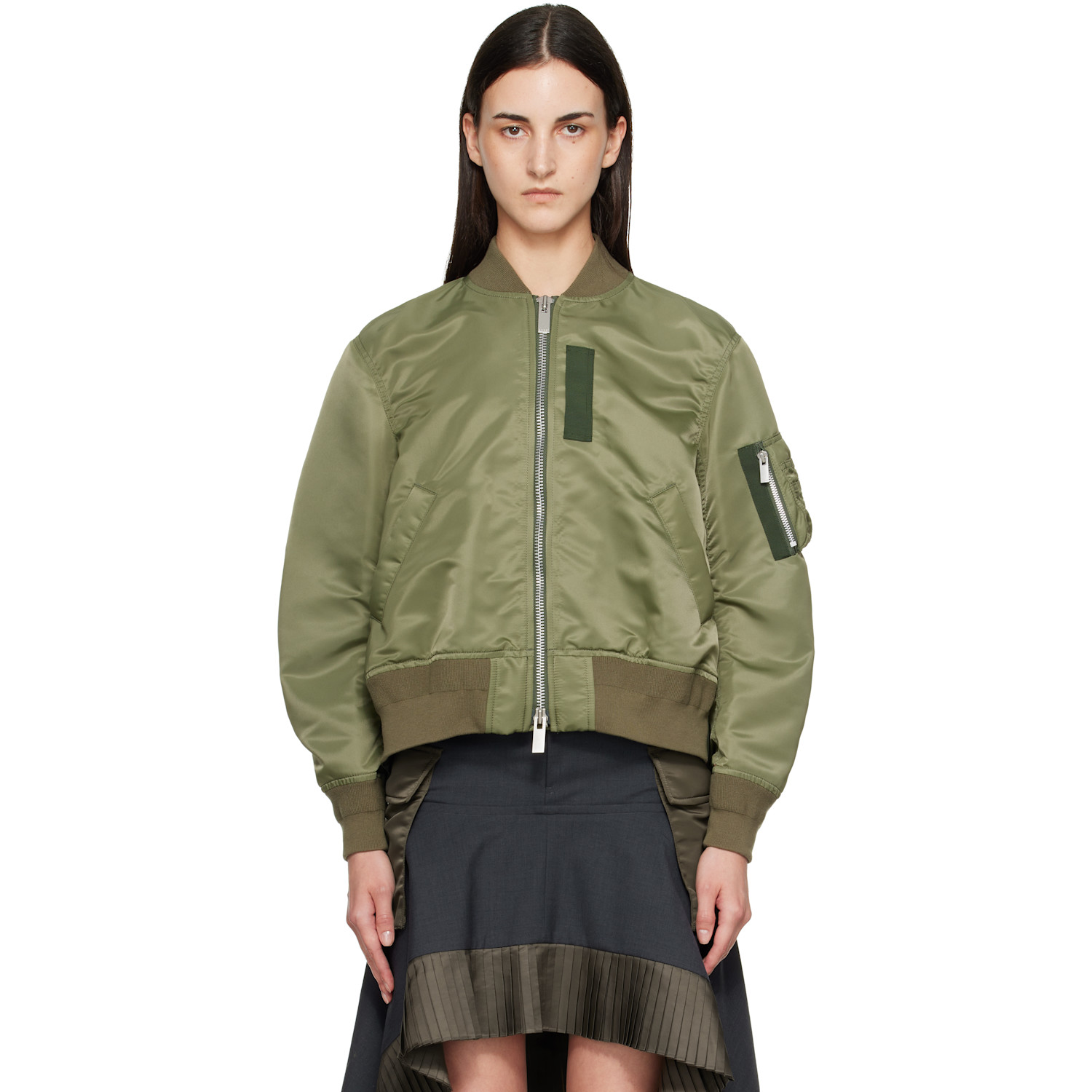 sacai Khaki Nylon Twill Blouson Bomber Jacket