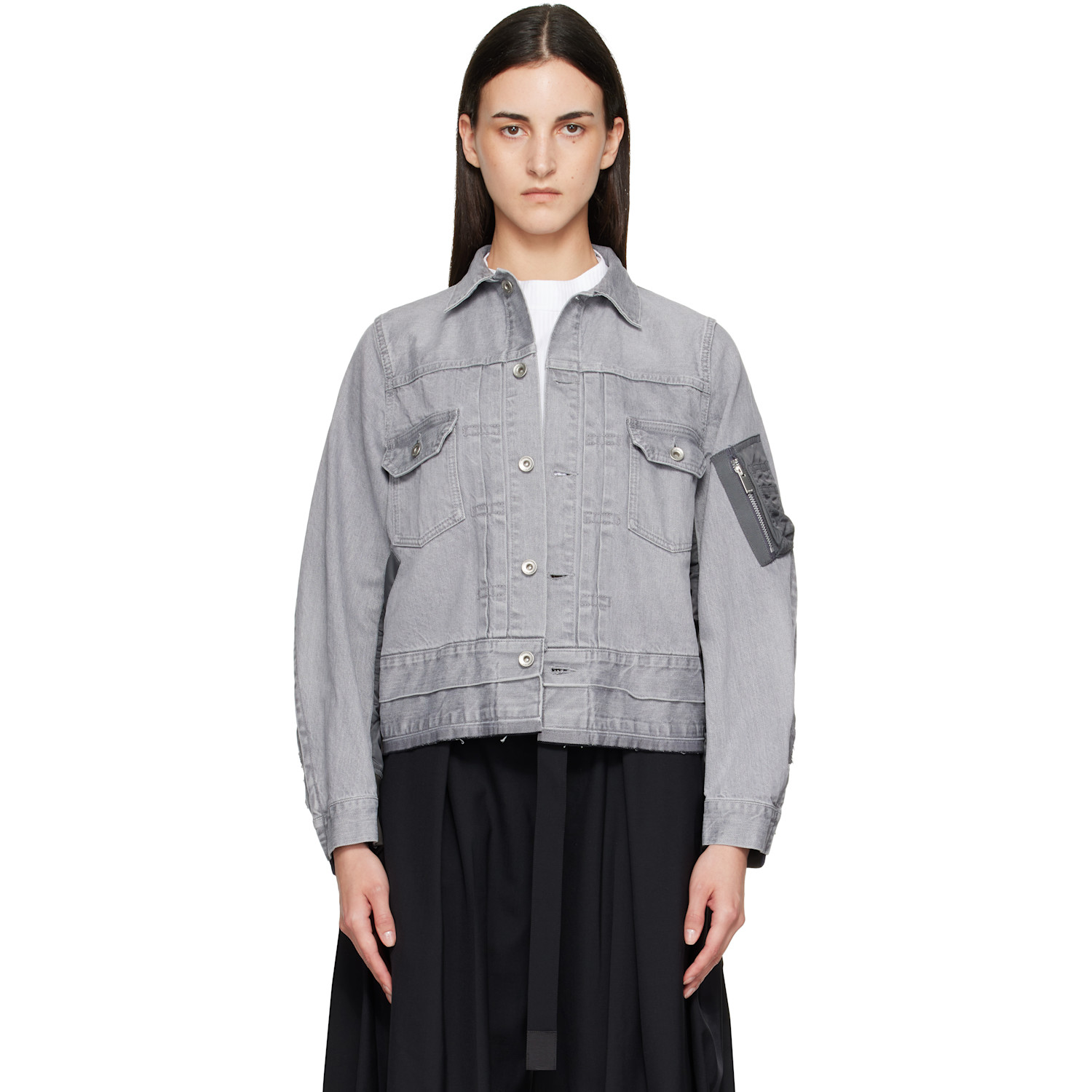 sacai Gray Nylon Twill x Denim Jacket
