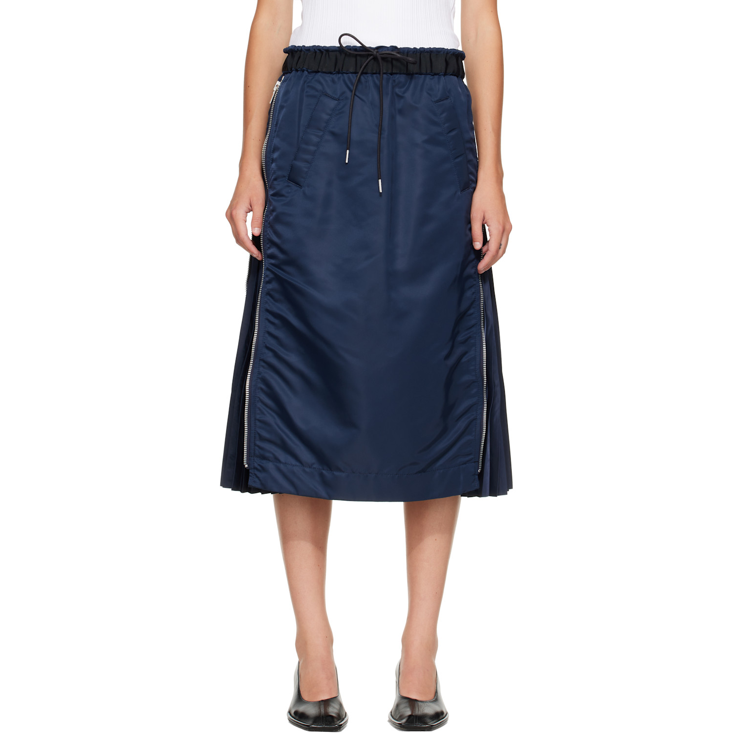 sacai Navy Nylon Twill Midi Skirt