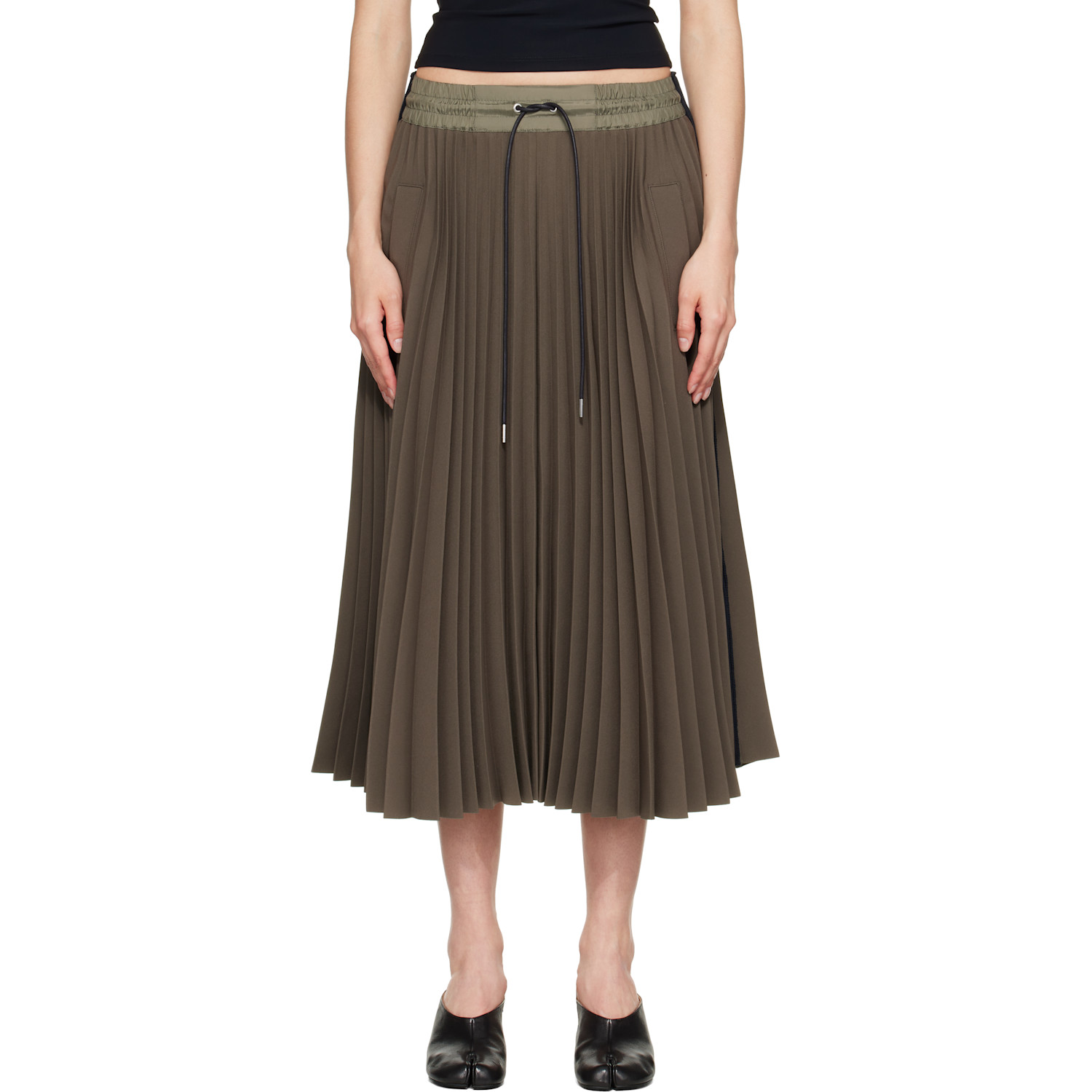 sacai Khaki Matelasse Twill Midi Skirt