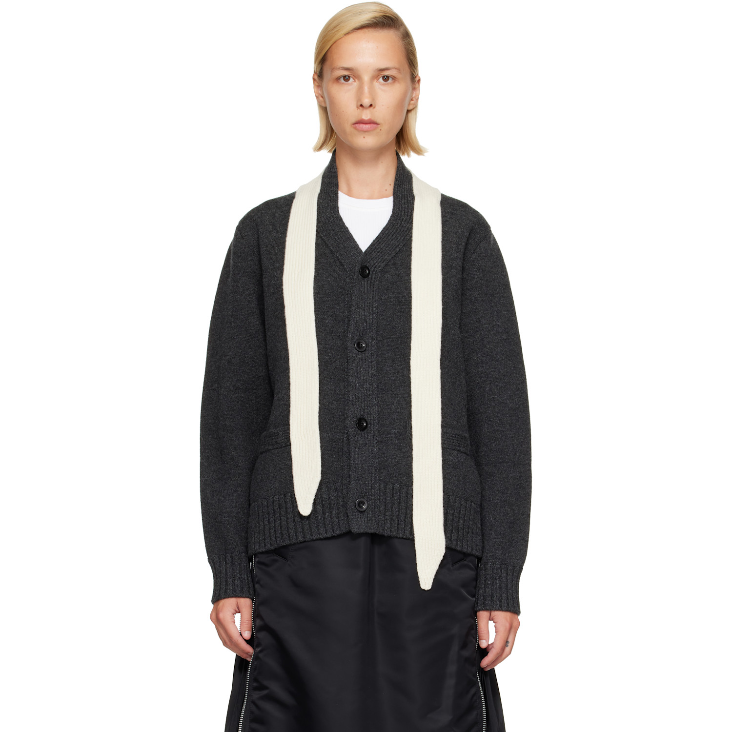sacai Gray Wool Knit Cardigan