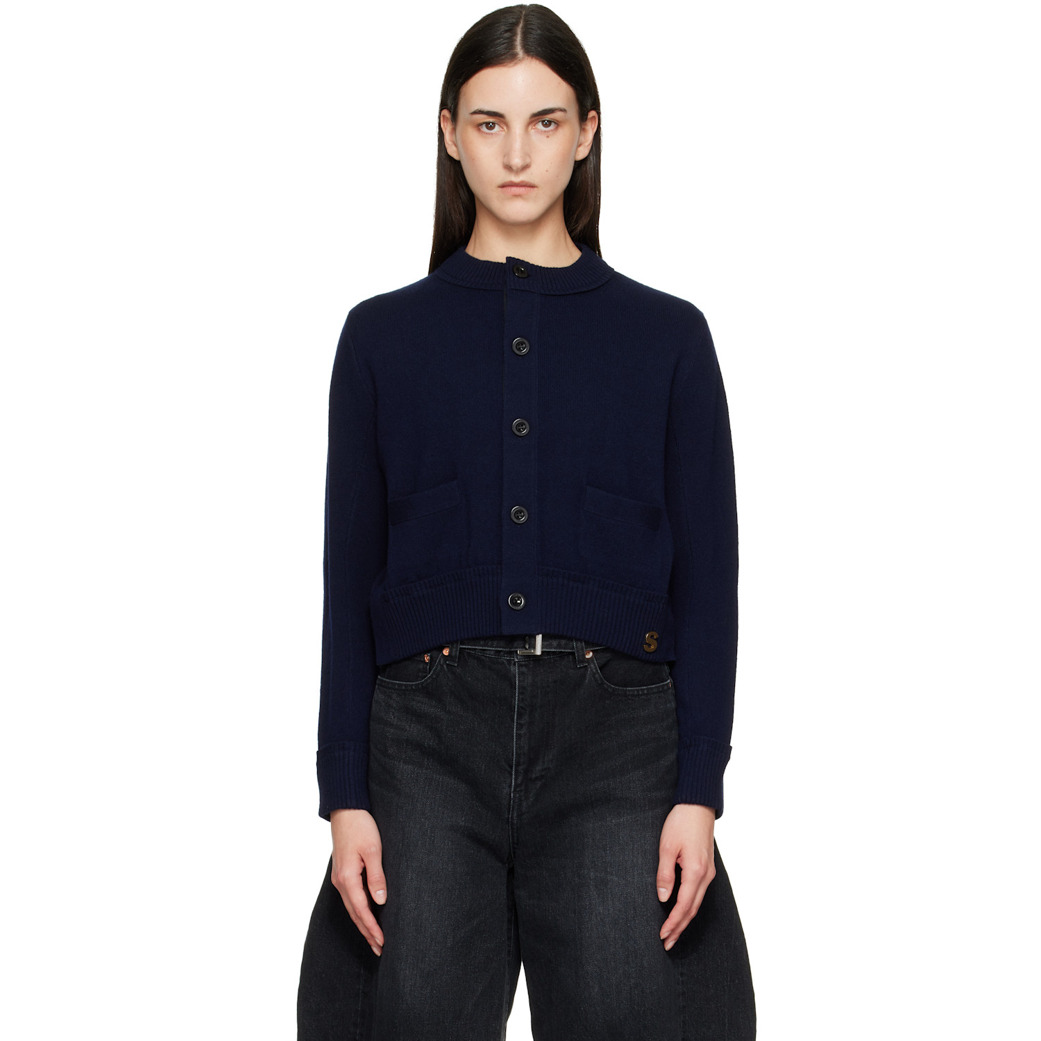 sacai Navy Wool Knit Cardigan