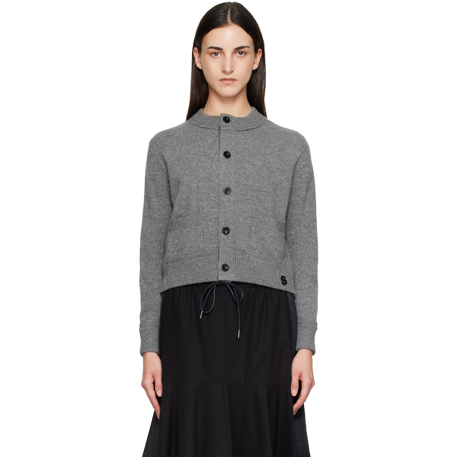 sacai Gray Wool Knit Cardigan