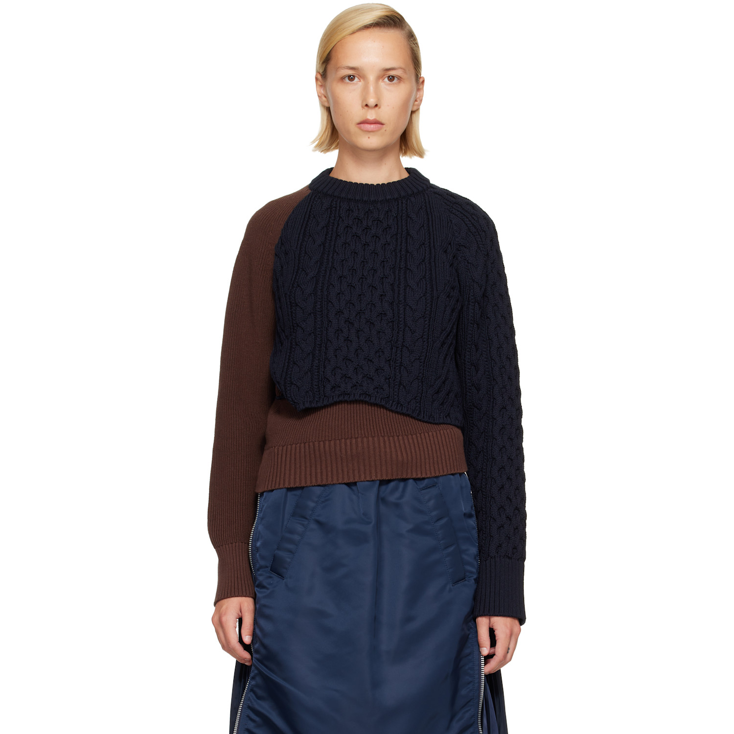 sacai Brown Cotton Cashmere Knit Sweater