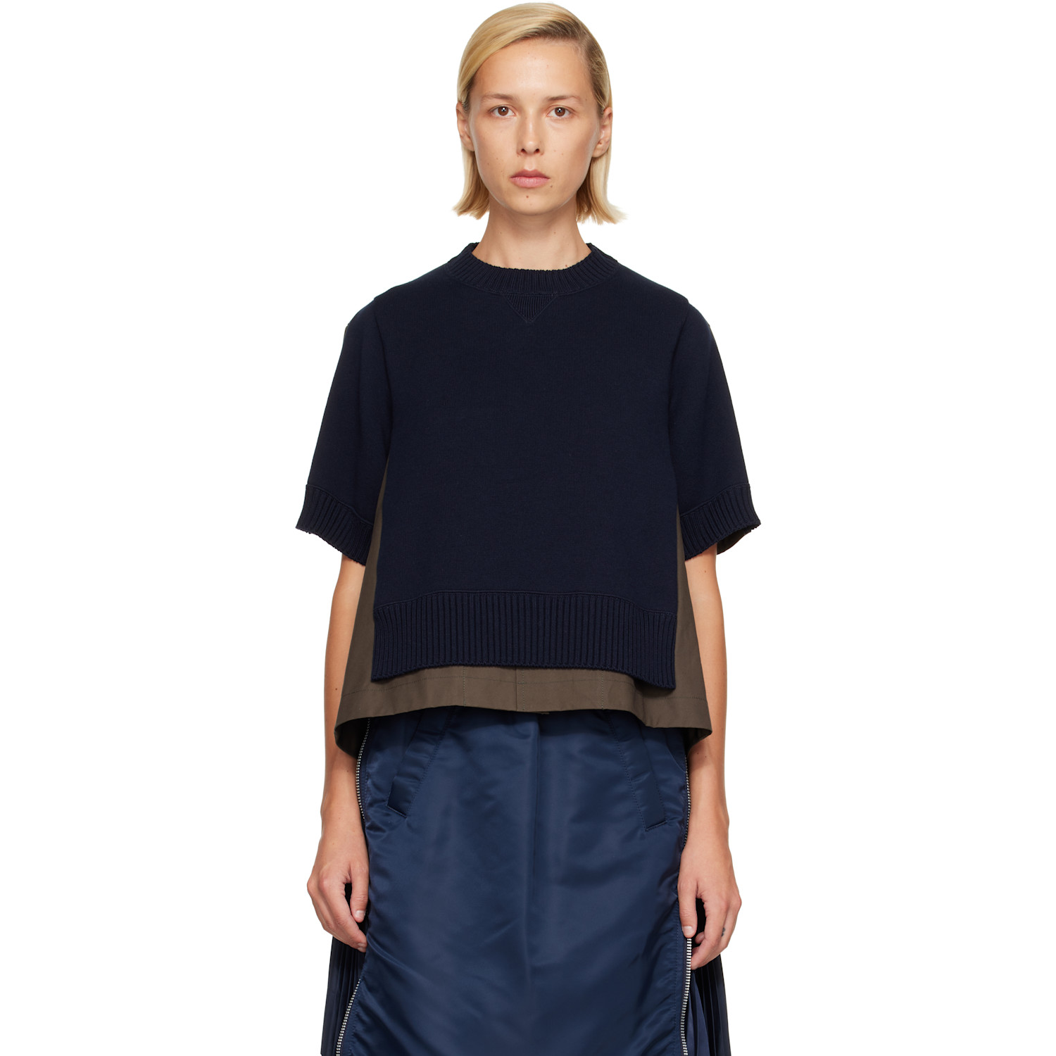 sacai Green Cotton Weather & Cotton Cashmere Knit Sweater