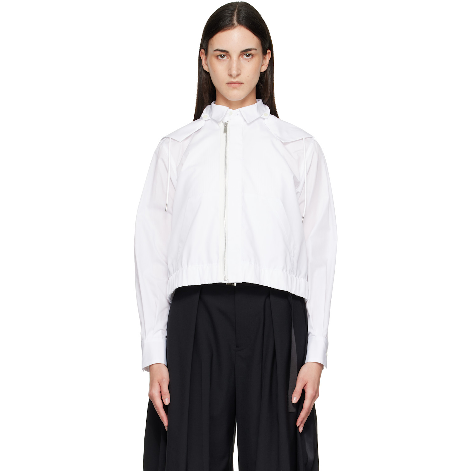 sacai White Poplin Hoodie