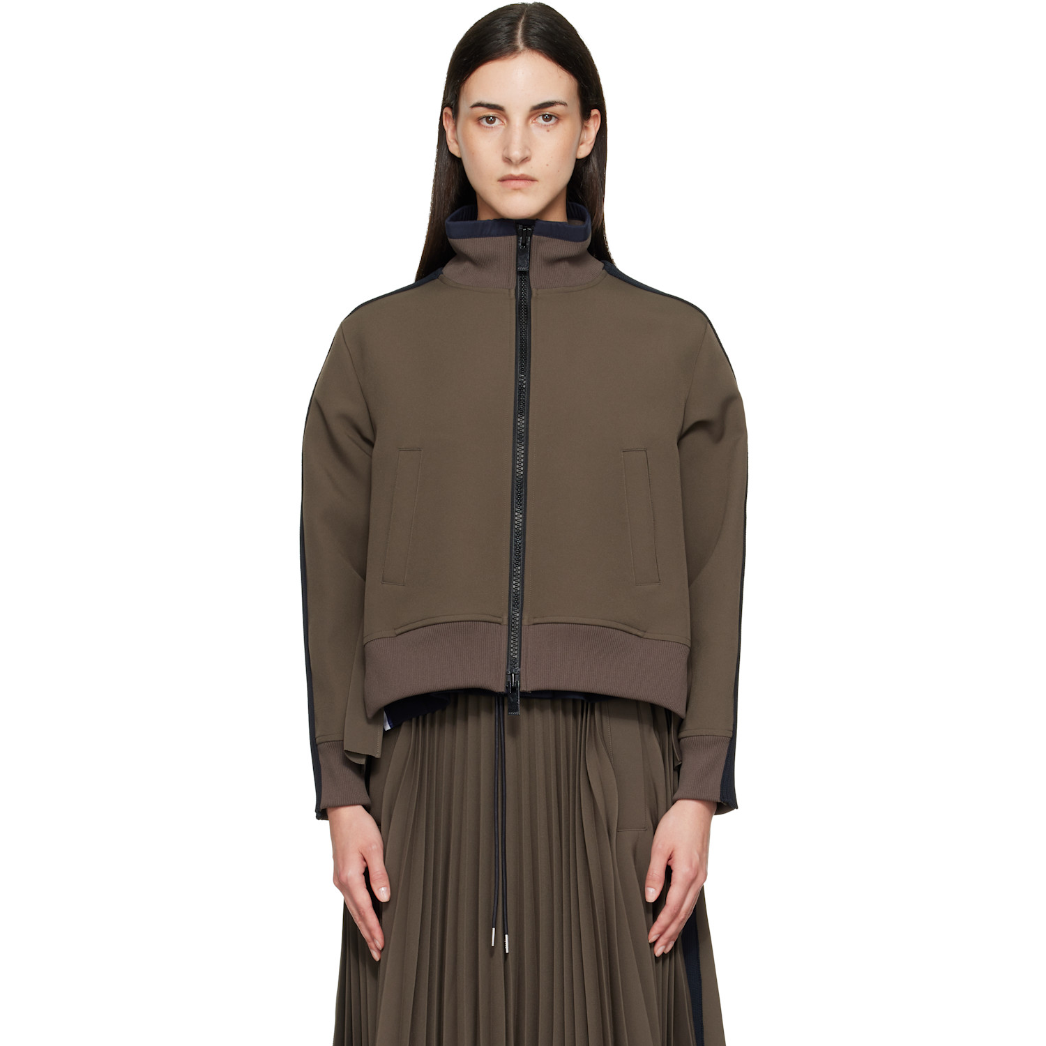 sacai Taupe Matelasse Twill Blouson Sweatshirt