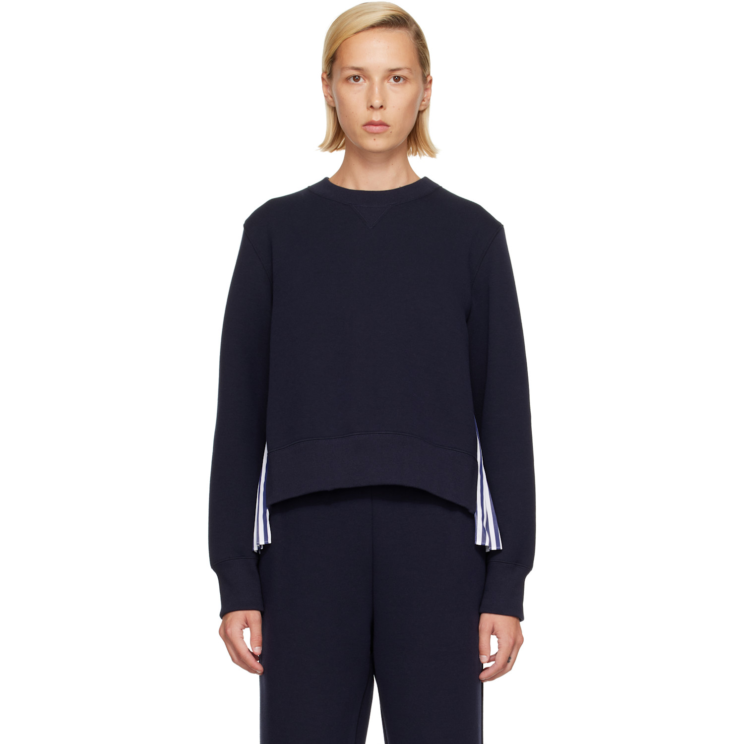 sacai Navy Sponge Sweat & Cotton Poplin Sweatshirt