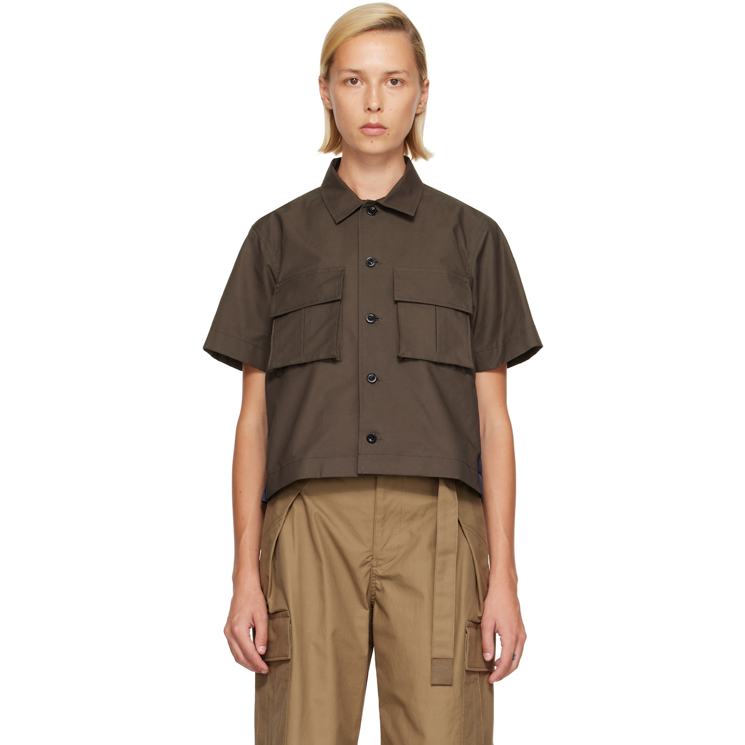 sacai Khaki & Navy Cotton Weather Shirt