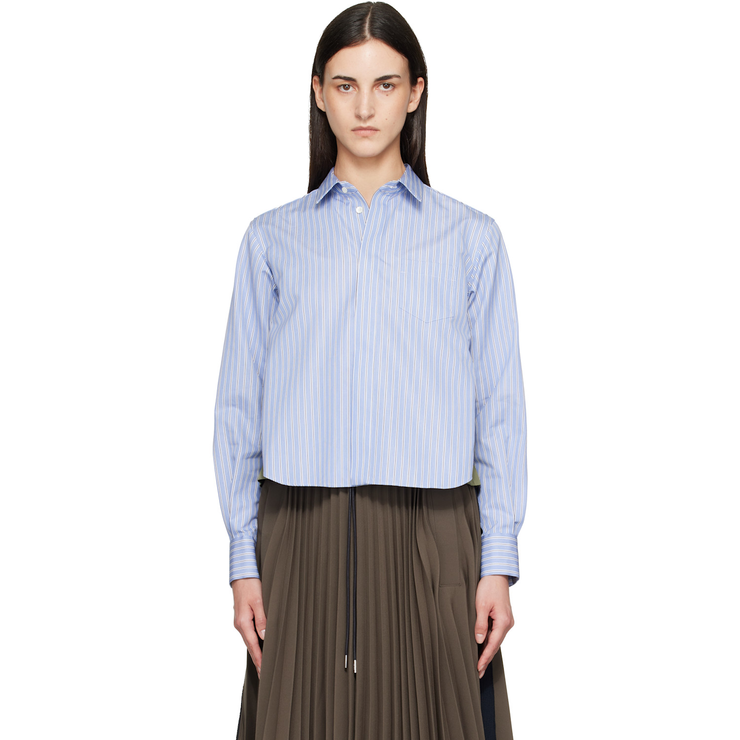 sacai Blue & Khaki Cotton Poplin x Nylon Twill Shirt