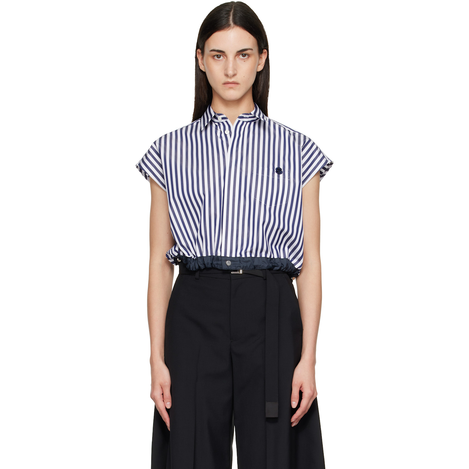 sacai Navy & White Cotton Poplin Shirt