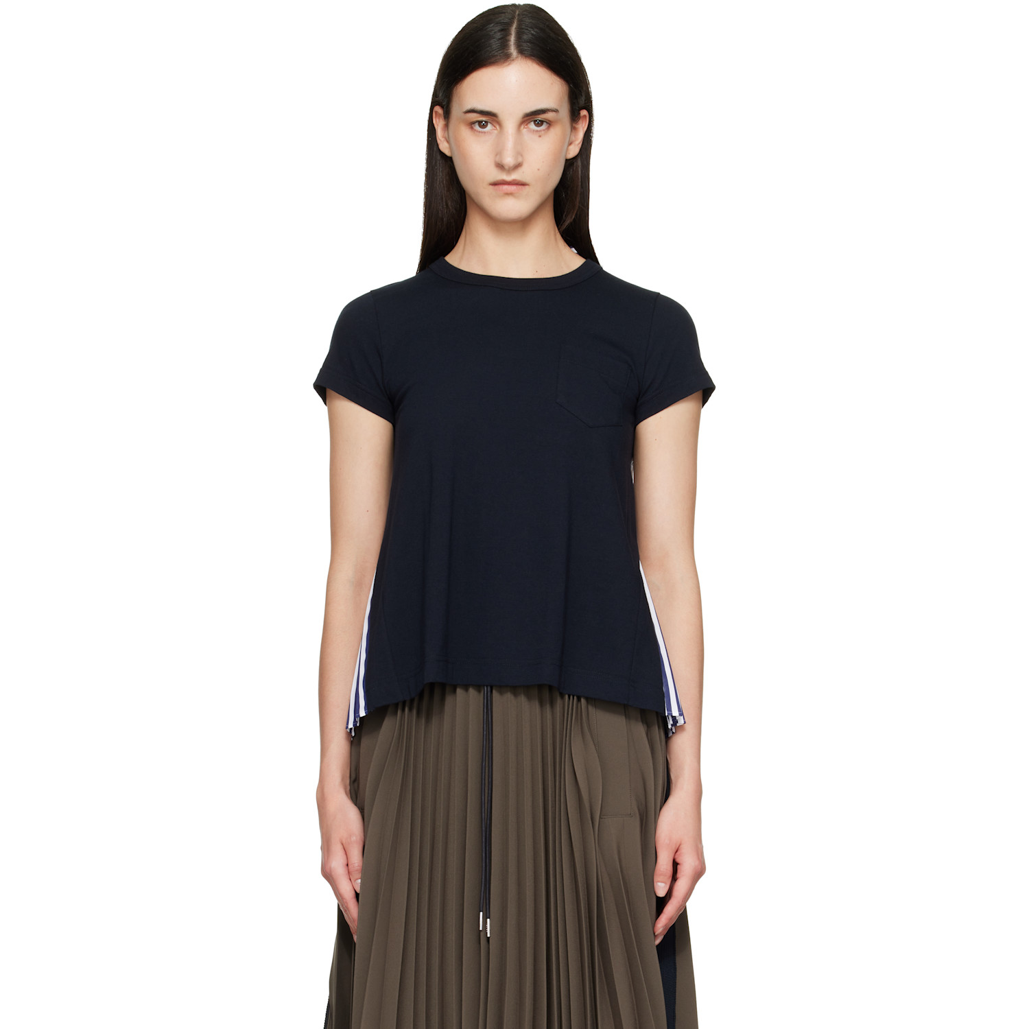 sacai Navy Cotton Poplin x Cotton Jersey T-shirt
