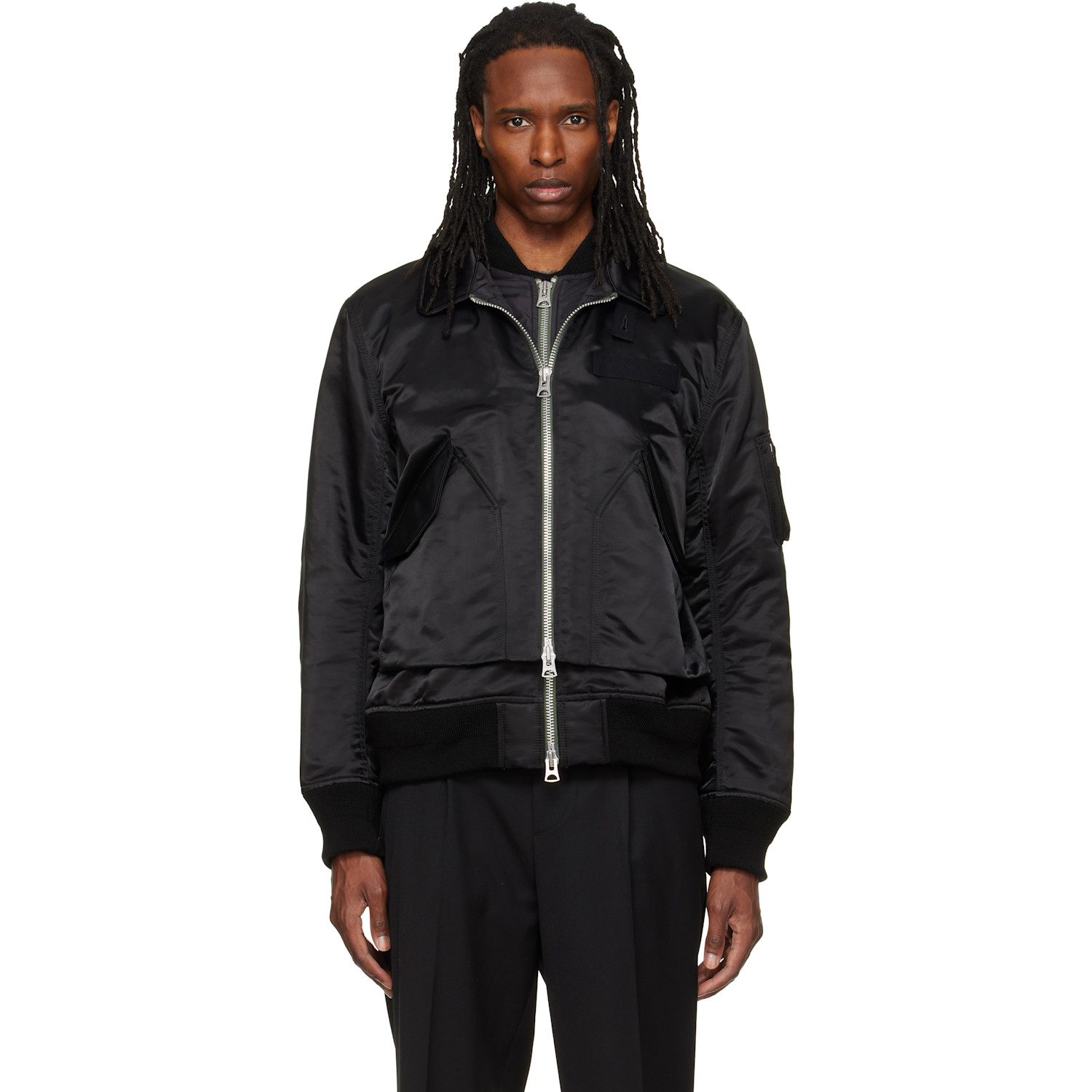 Sacai Black Cotton Nylon Twill Bomber Jacket In 001 Black