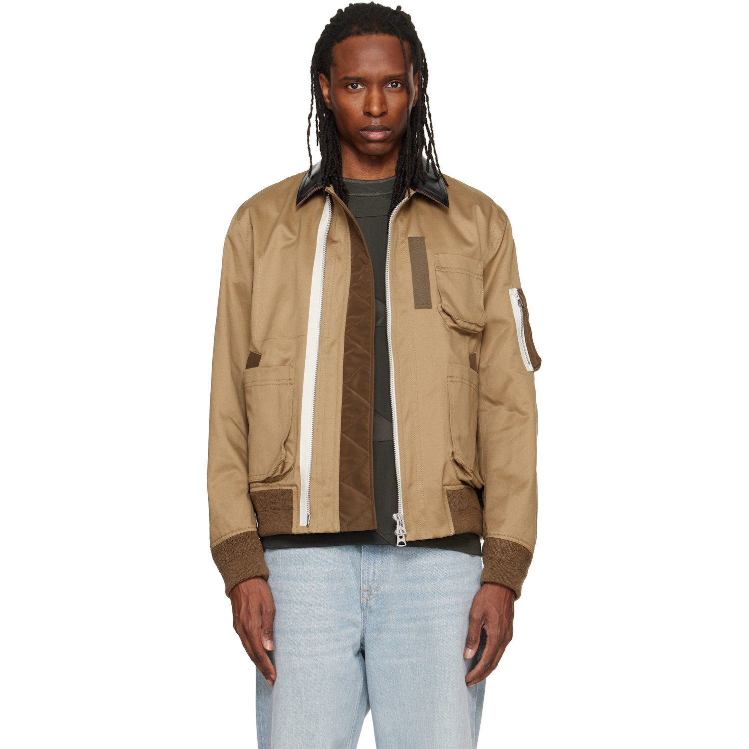 Sacai Beige Cotton Chino Bomber Jacket In 642 D/beige