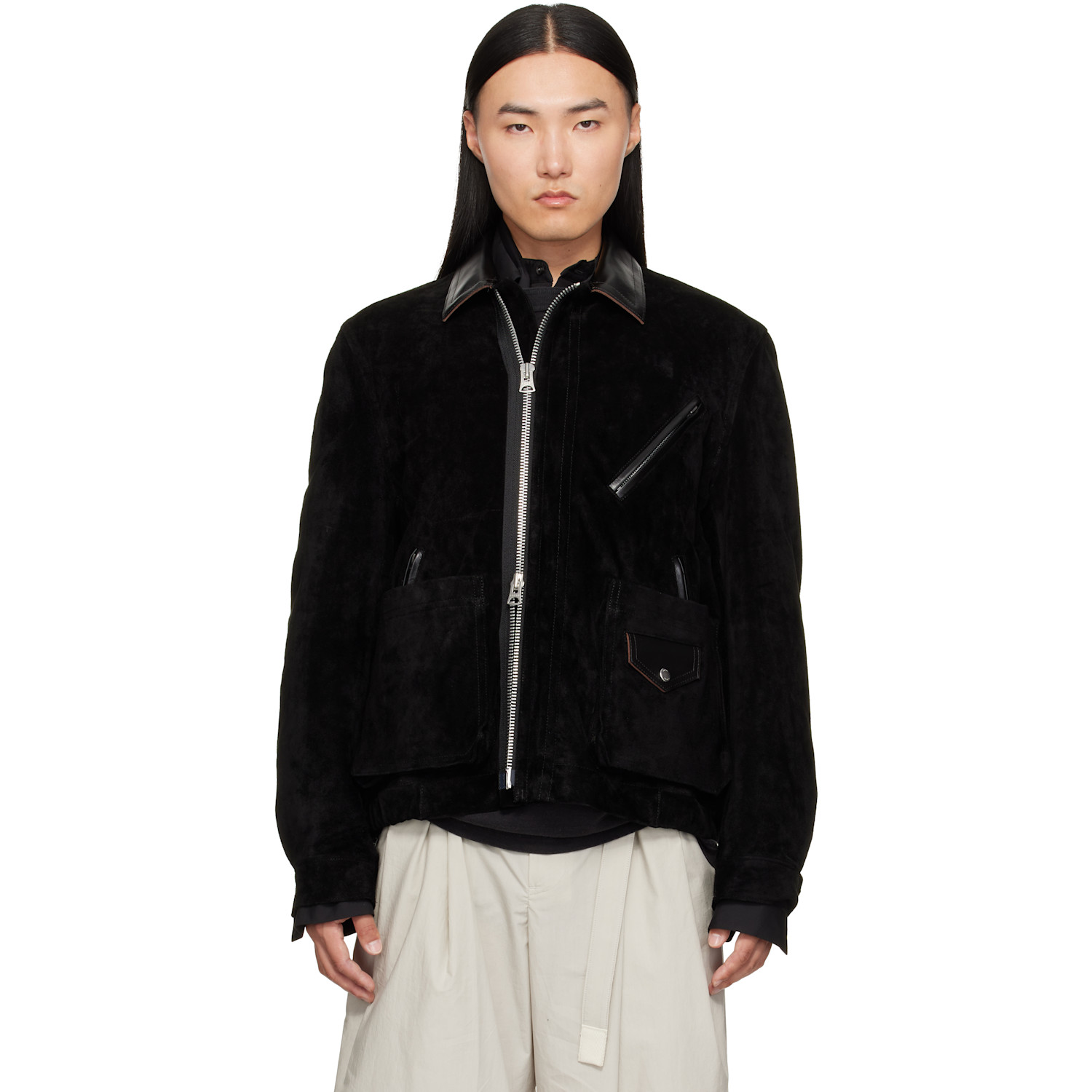 sacai Black Suede Blouson Jacket