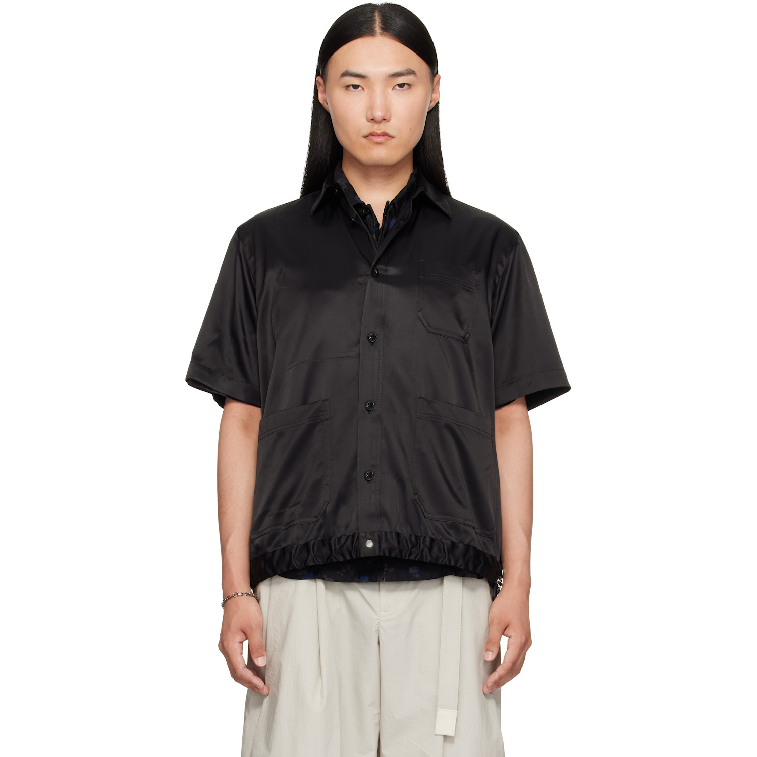 sacai Black Rayon Cotton Twill Shirt