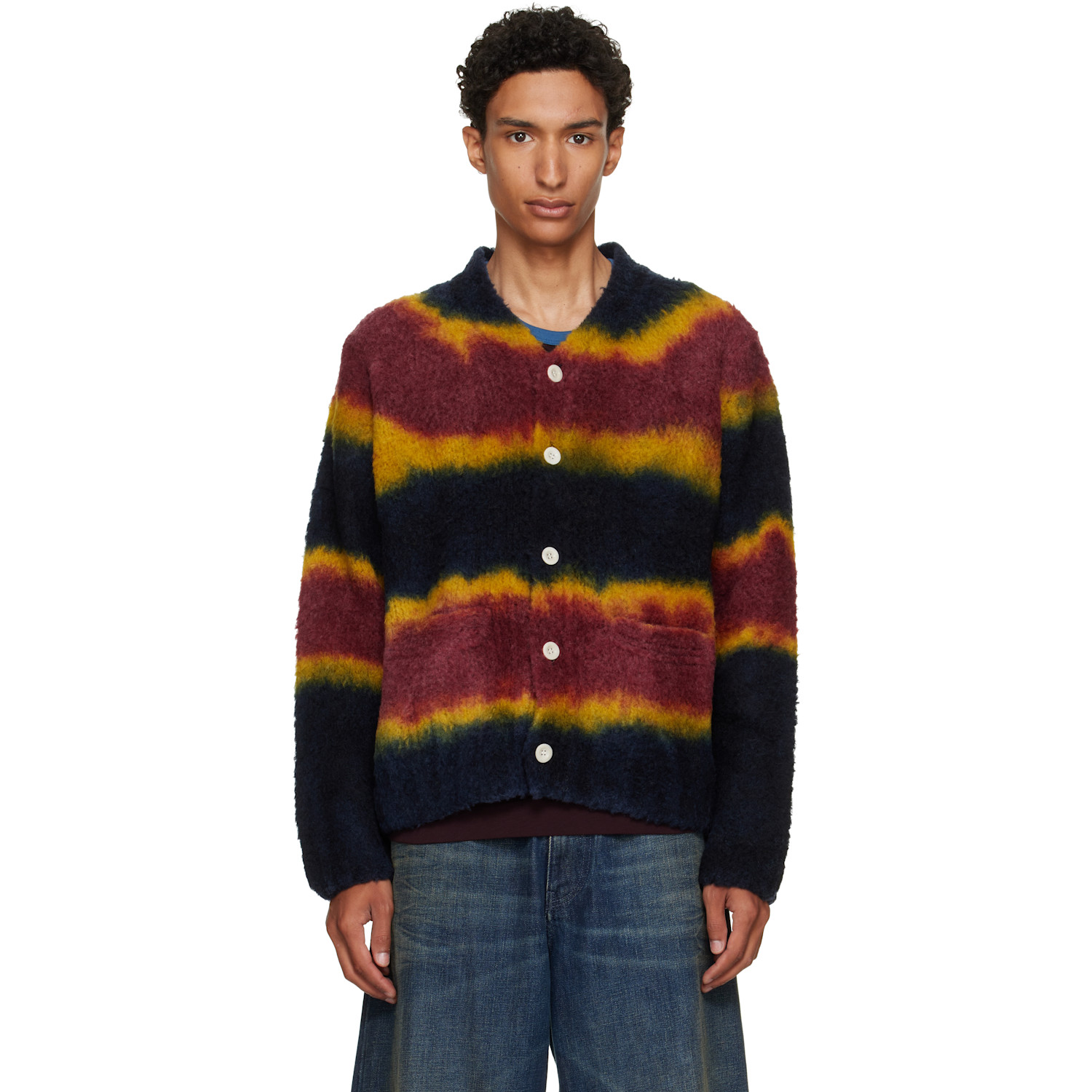 sacai Navy & Burgundy Chusen-Dyed Knit Cardigan