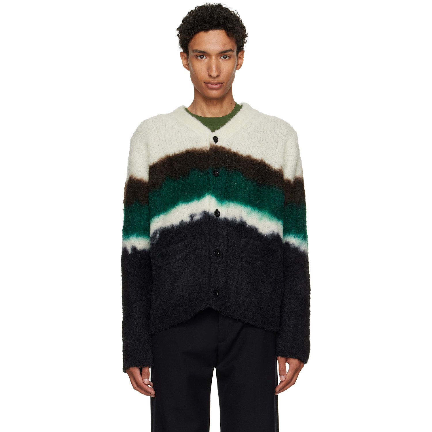 sacai Black & Off-White Chusen-Dyed Knit Cardigan