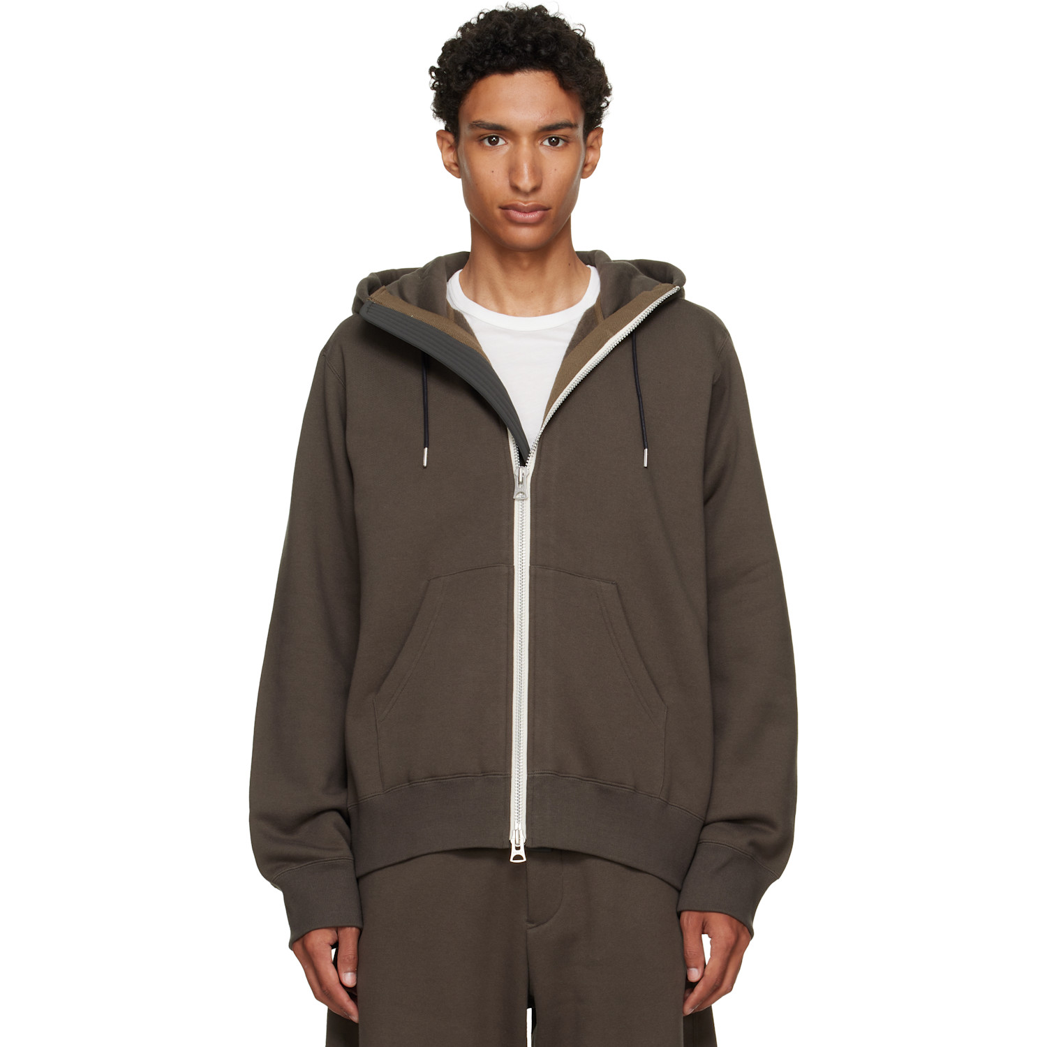 sacai Khaki Cotton Jersey Hoodie
