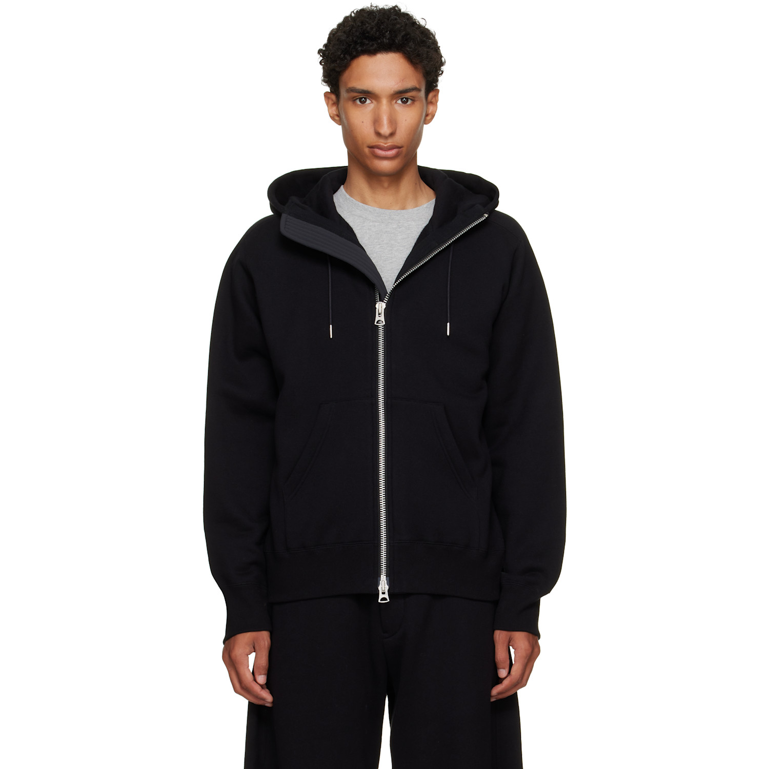 sacai Black Cotton Jersey Hoodie