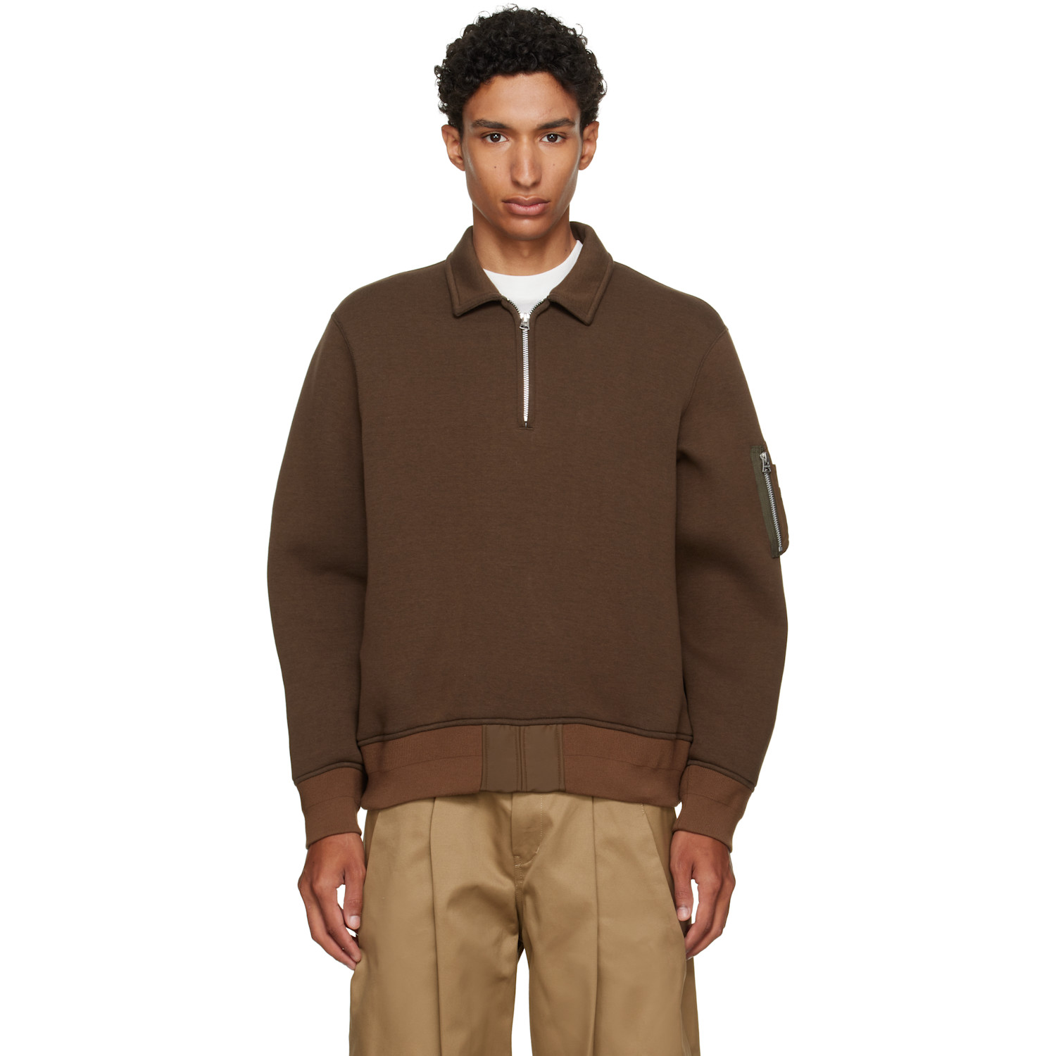 sacai Brown Sponge Sweat Polo